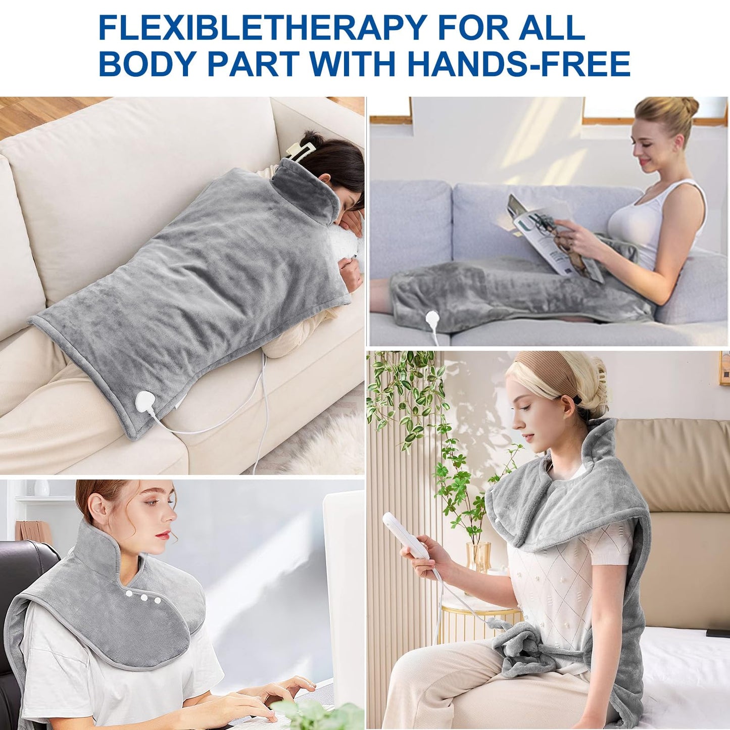 Cozy Gray Electric Heating Pad for Neck, Shoulders & Back Pain Relief DEMO