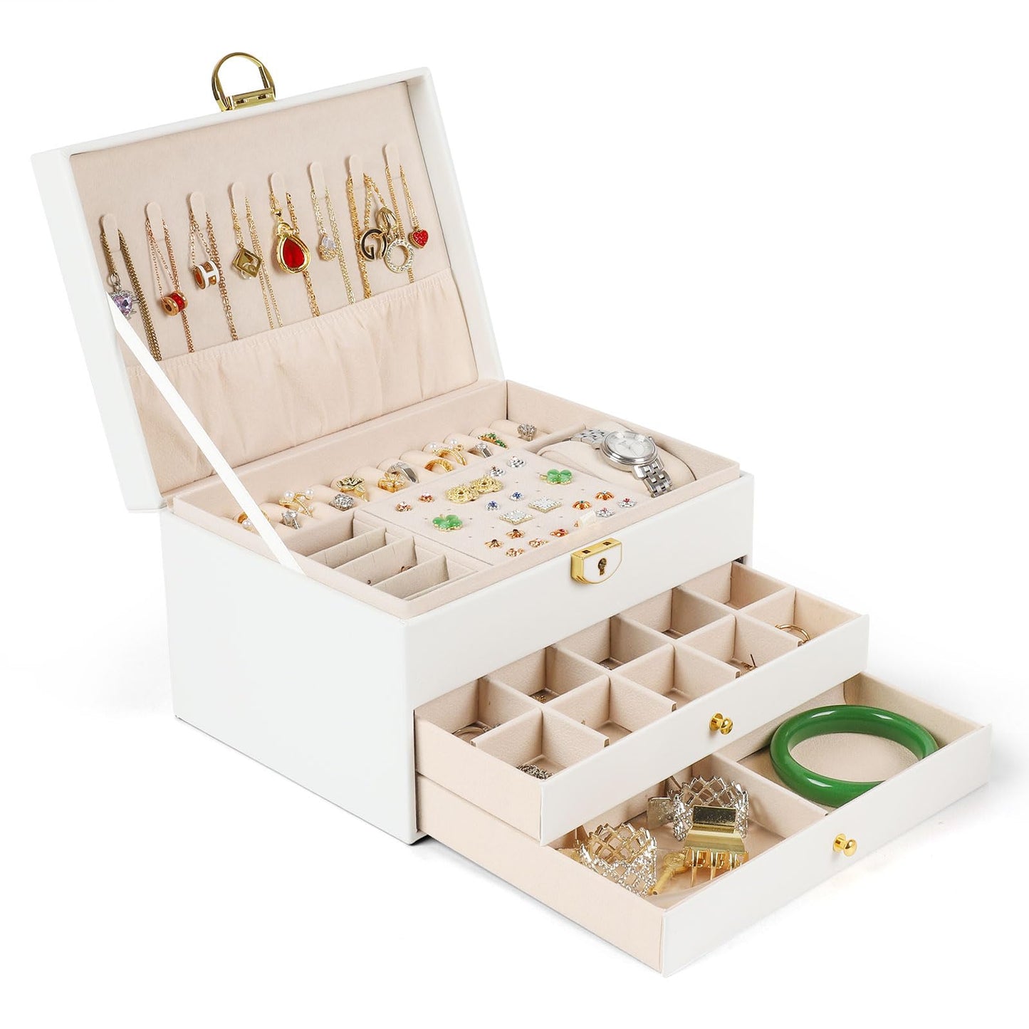Large 3-Layer Jewellery Box Organizer with Faux Leather Storage Case in NEW