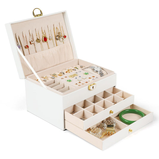Large 3-Layer Jewellery Box Organizer with Faux Leather Storage Case in NEW