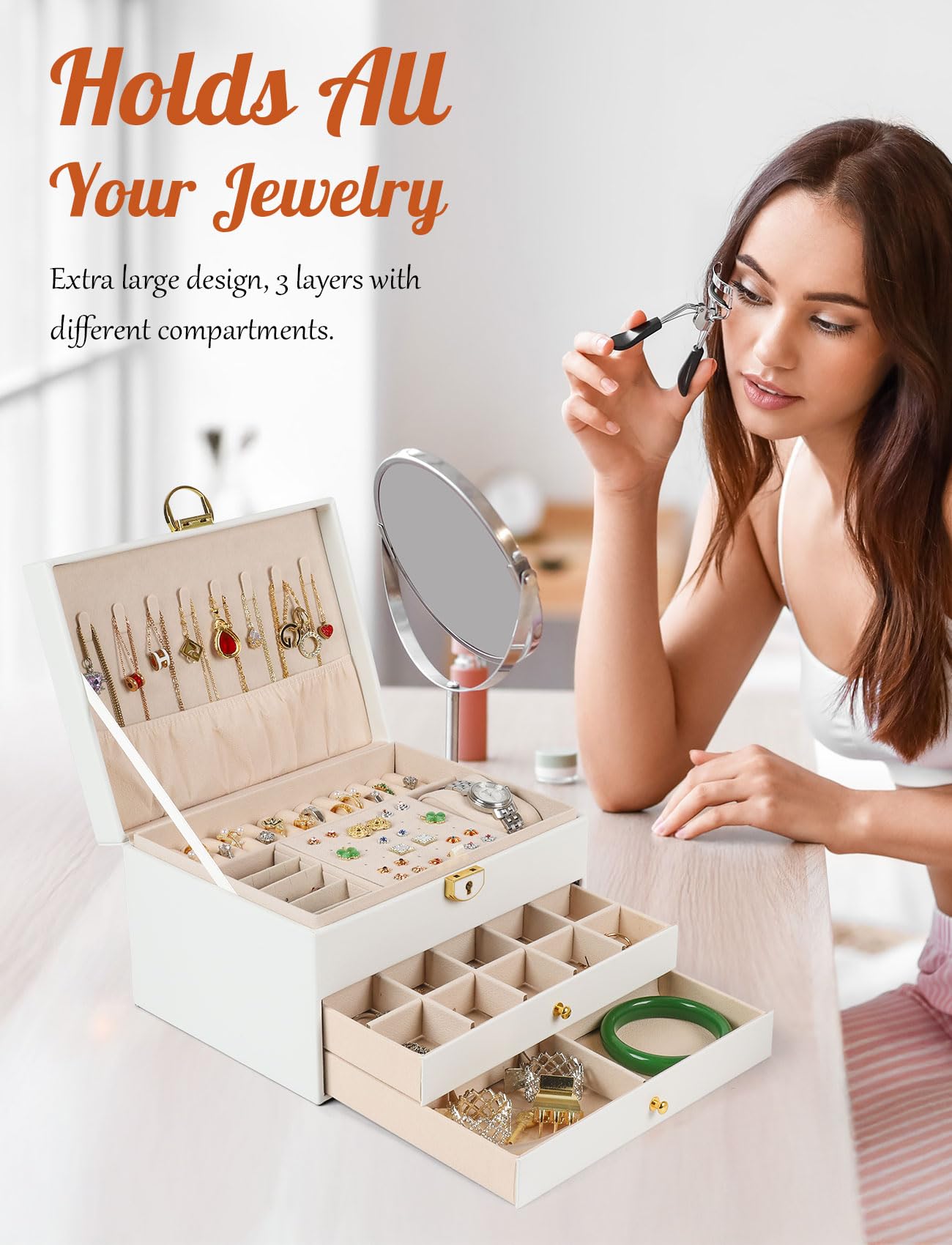Large 3-Layer Jewellery Box Organizer with Faux Leather Storage Case in NEW