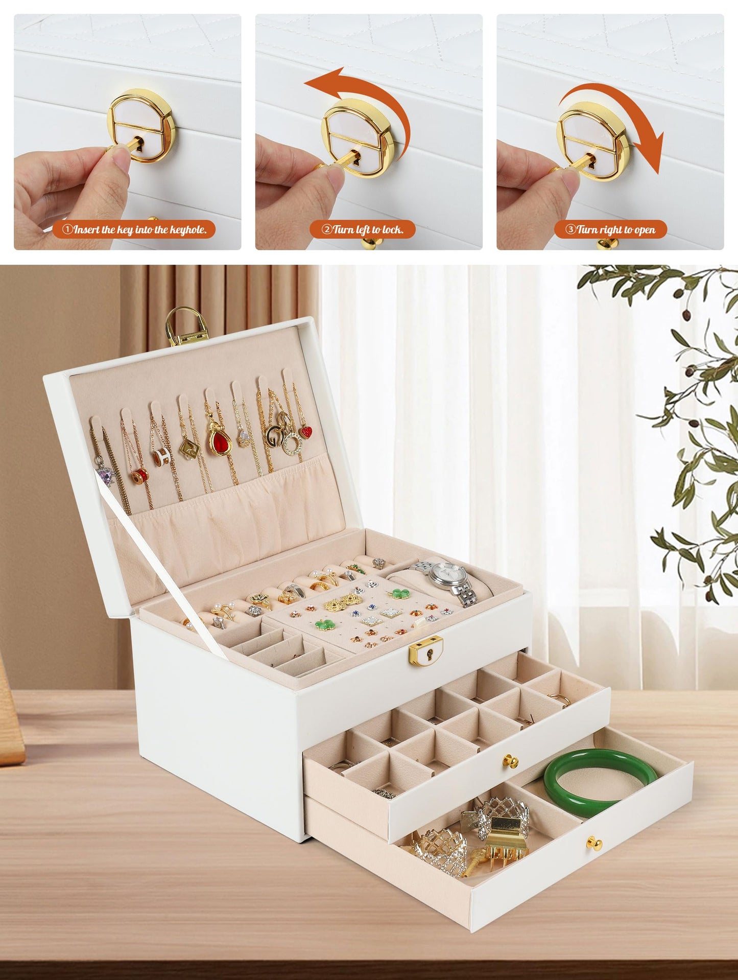 Large 3-Layer Jewellery Box Organizer with Faux Leather Storage Case in NEW