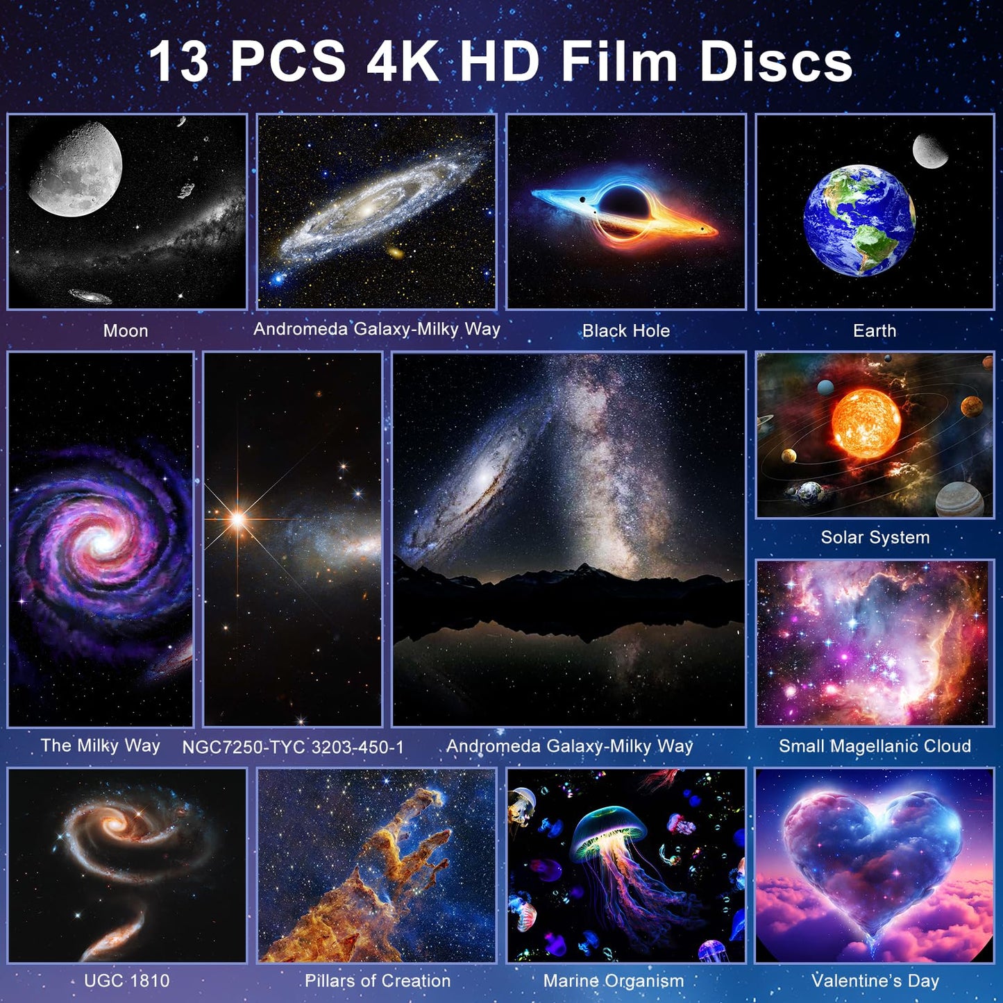4K HD Planetarium Star Projector 360° Rotating Night Light for Home, White NEW