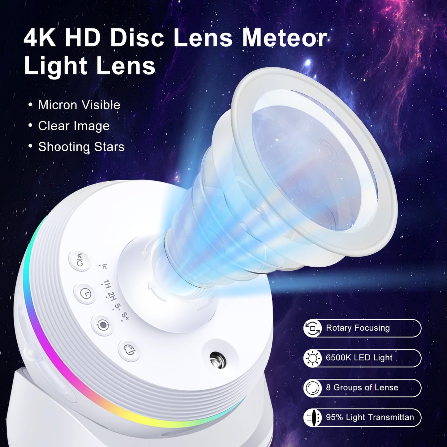 4K HD Planetarium Star Projector 360° Rotating Night Light for Home, White NEW