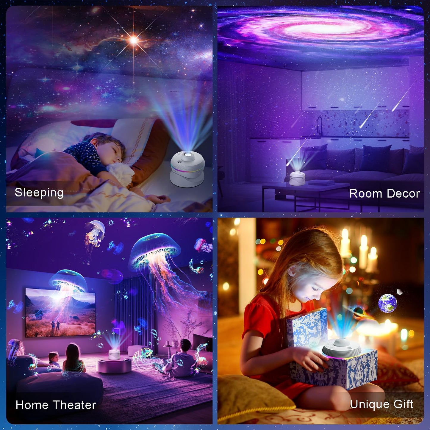 4K HD Planetarium Star Projector 360° Rotating Night Light for Home, White NEW
