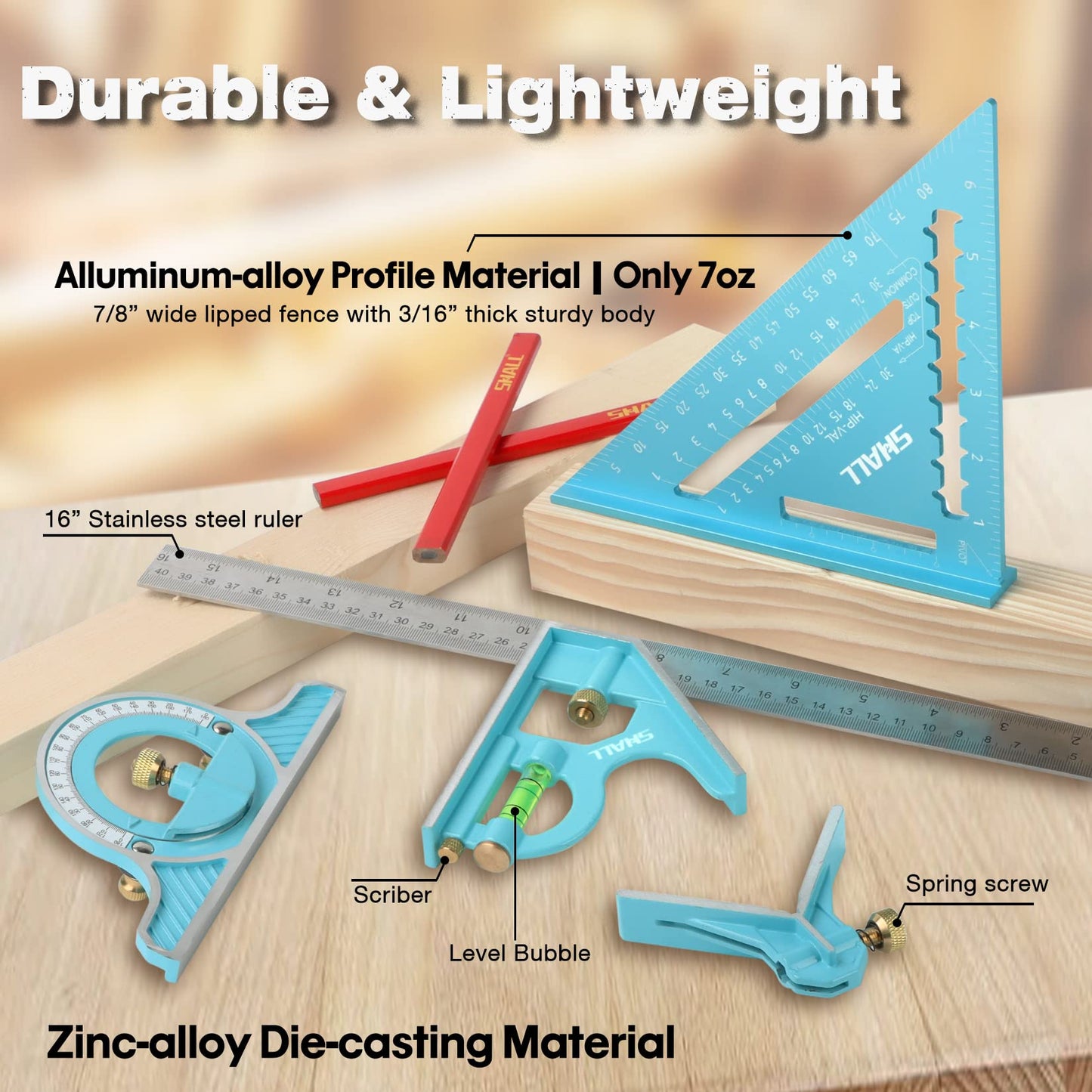 Shall 7 Inch Aluminum Alloy Carpenter Square Frame Ruler Tool Set Blue DEMO