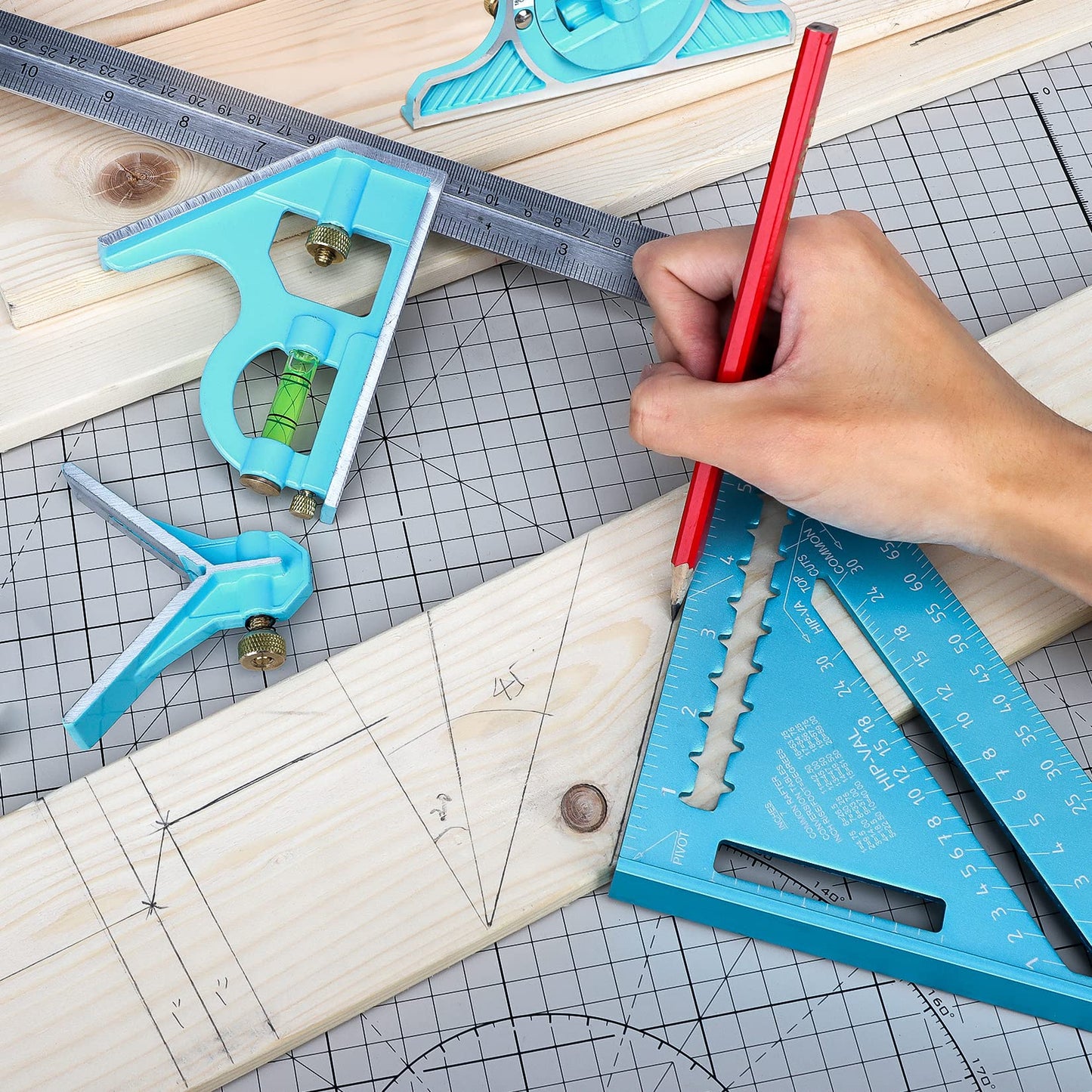 Shall 7 Inch Aluminum Alloy Carpenter Square Frame Ruler Tool Set Blue DEMO