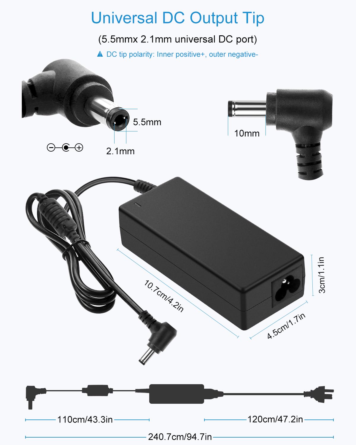 65W Black AC Adapters AC Adapter Power Supply for 19V LCD LED Monitor DEMO