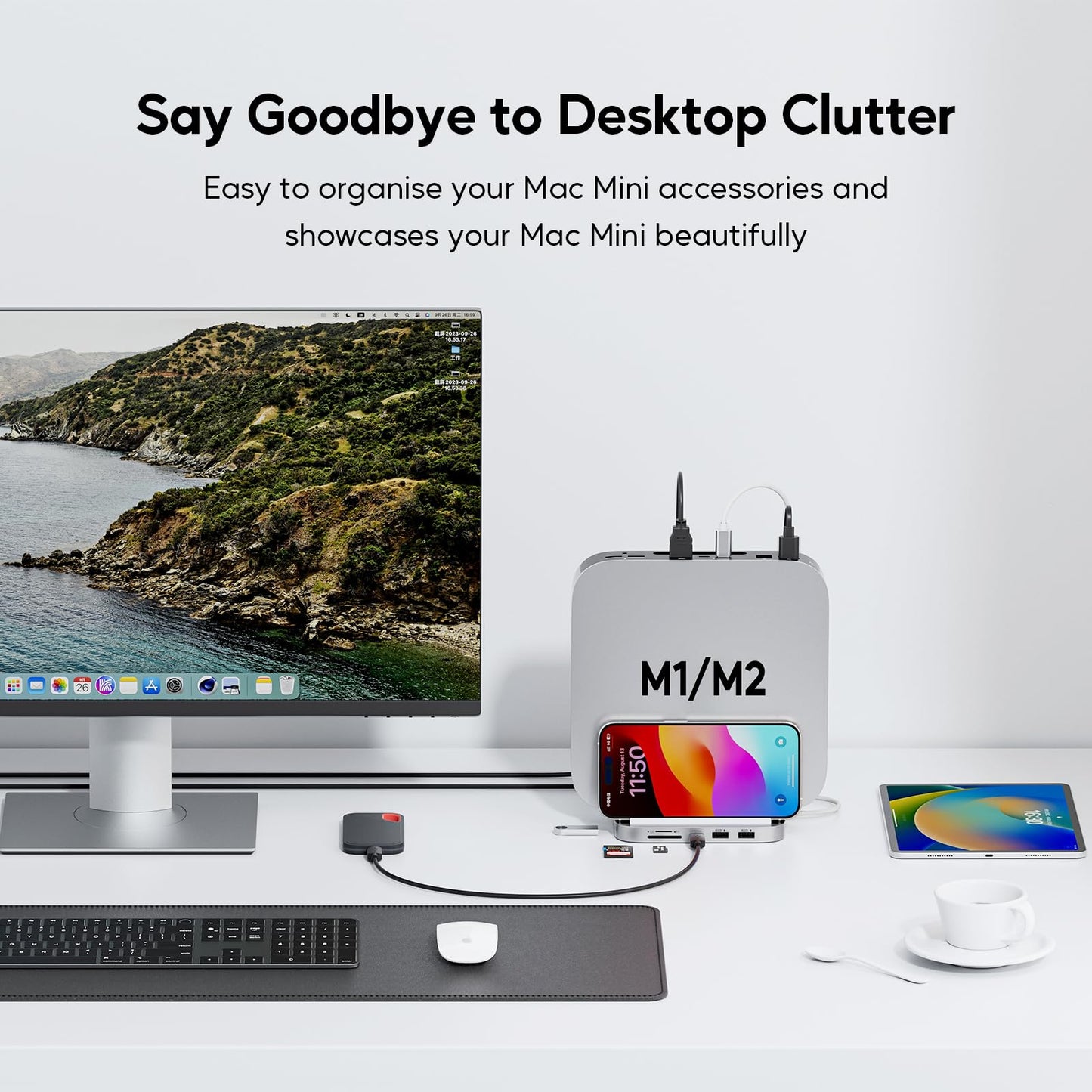 PULWTOP 4TB USB Hubs M.2 NVMe SSD Enclosure USB Hub for Mac mini, Silver DEMO