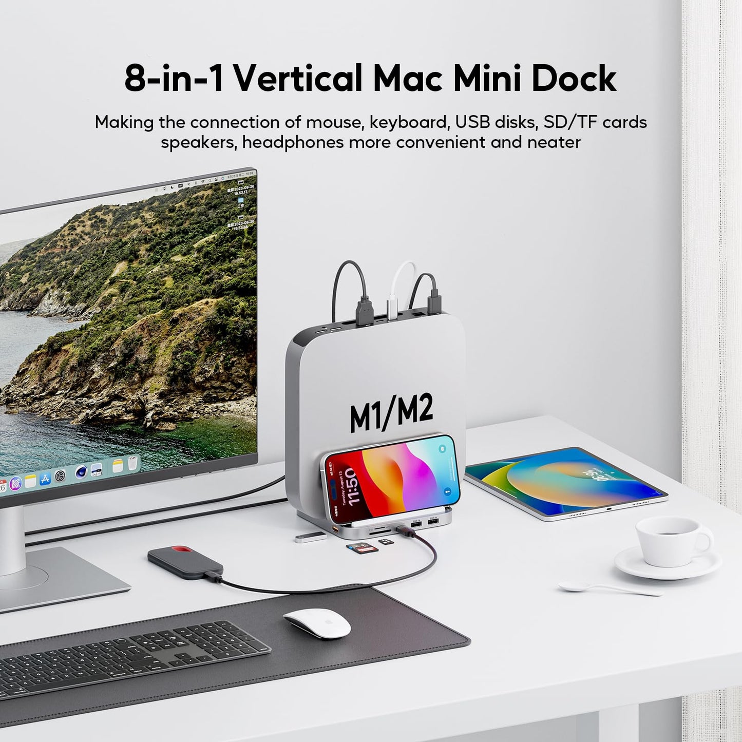 PULWTOP 4TB USB Hubs M.2 NVMe SSD Enclosure USB Hub for Mac mini, Silver DEMO