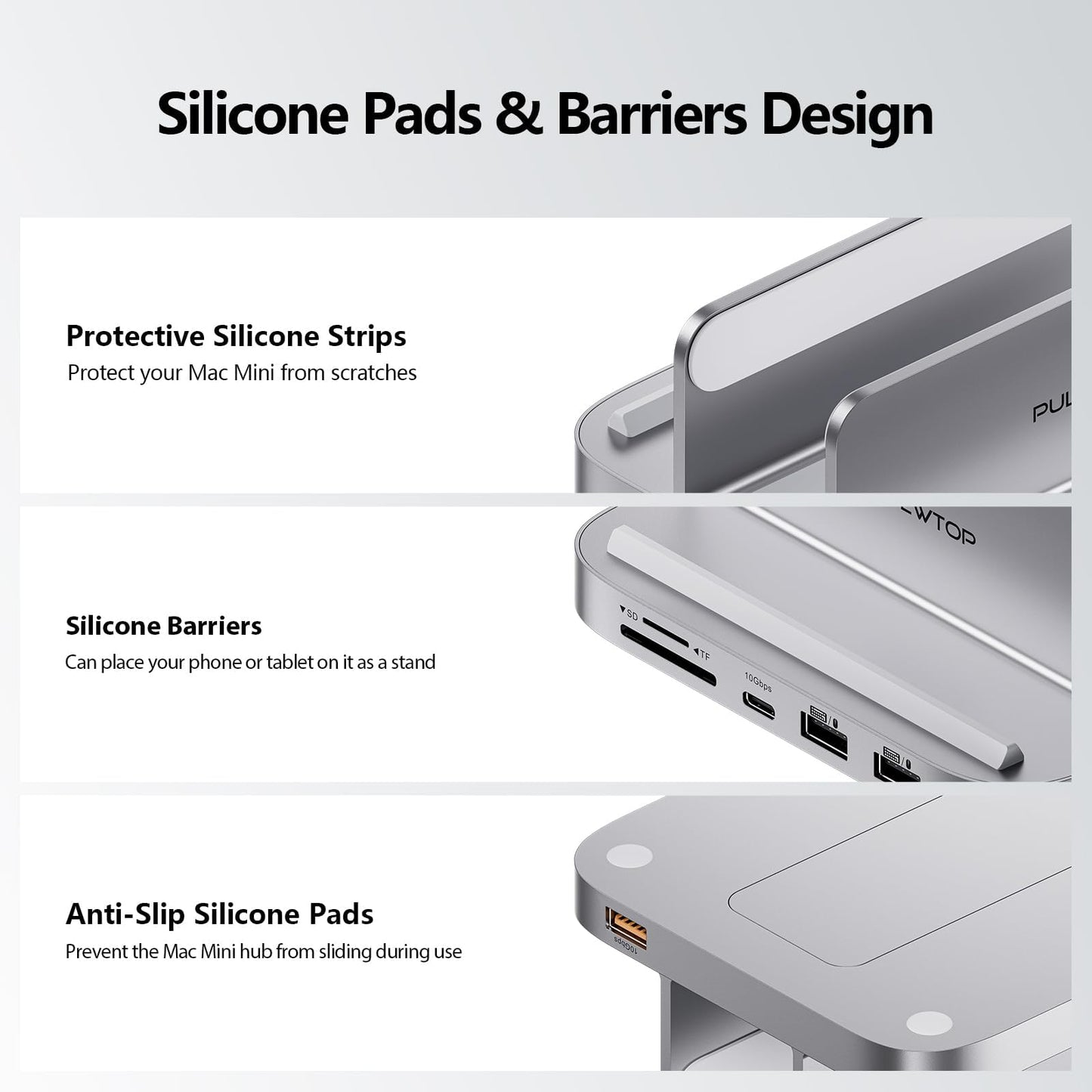 PULWTOP 4TB USB Hubs M.2 NVMe SSD Enclosure USB Hub for Mac mini, Silver DEMO