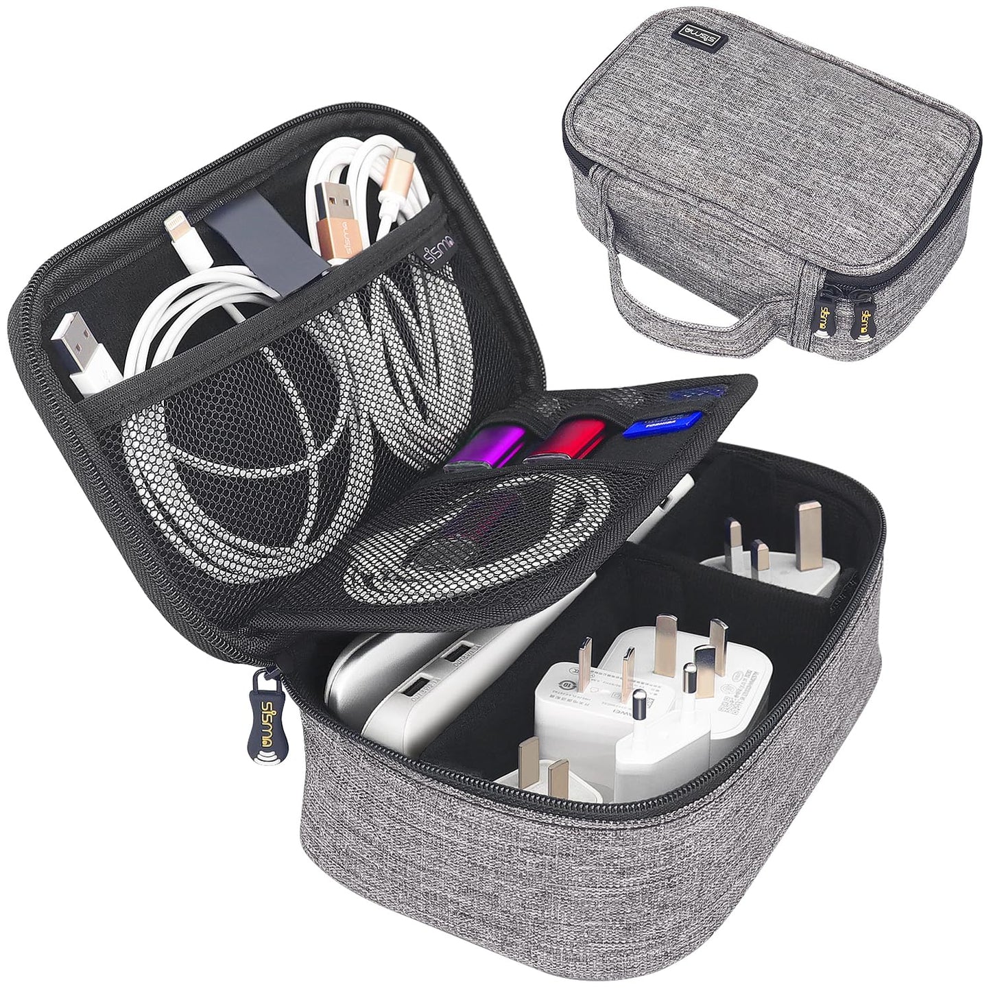 sisma Gray 1680D Fabric Travel Cable Organizer Bag for Carry-On Luggage NEW