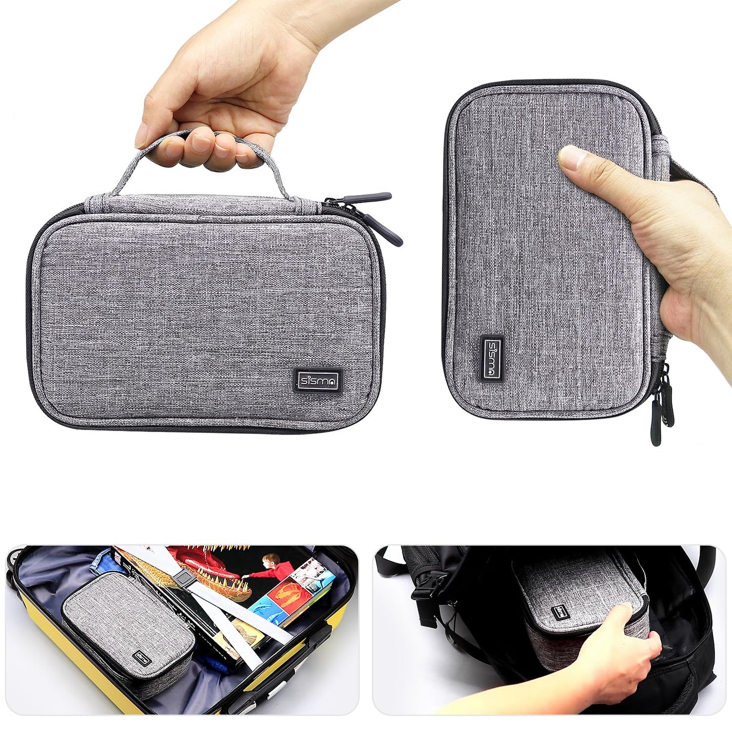sisma Gray 1680D Fabric Travel Cable Organizer Bag for Carry-On Luggage NEW