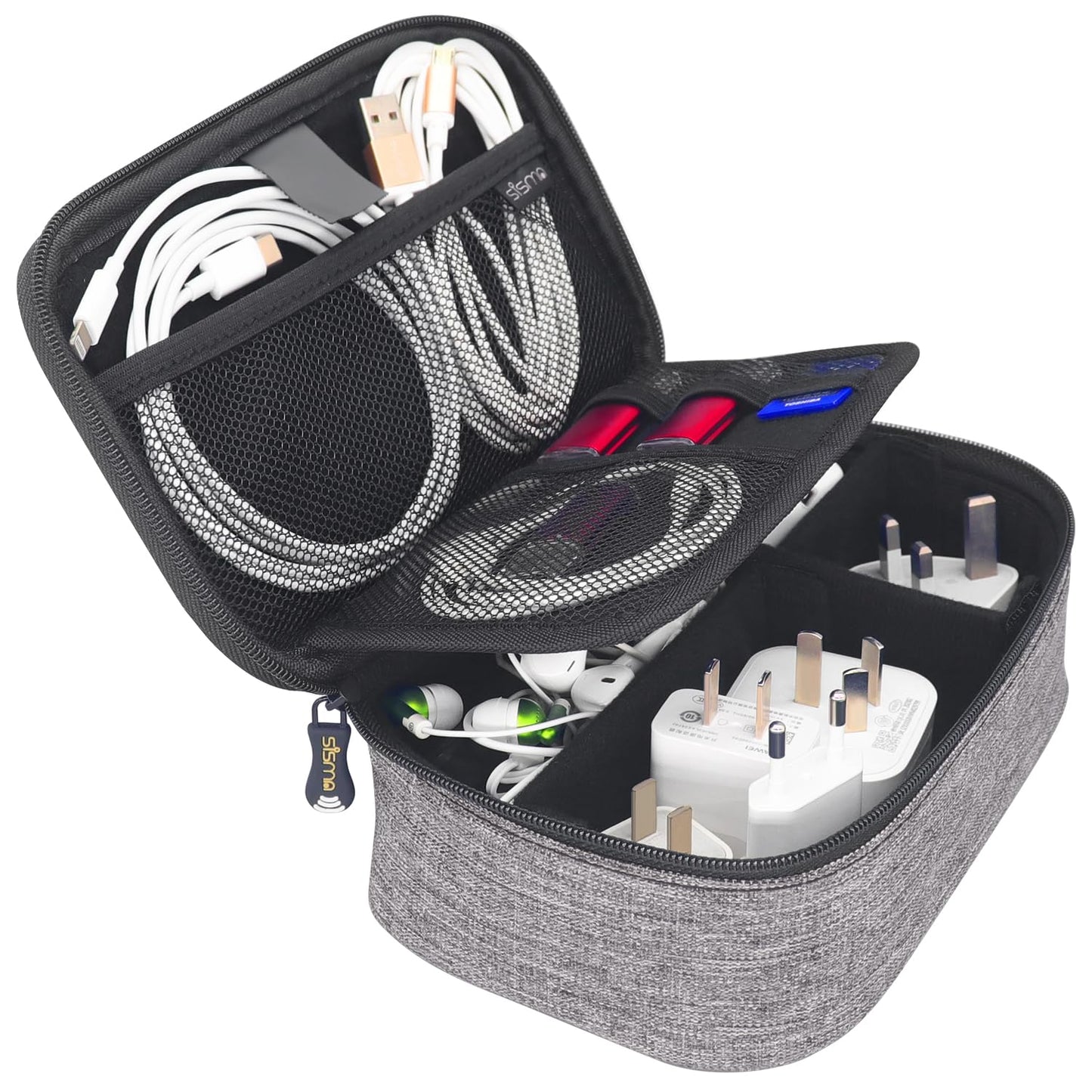sisma Gray 1680D Fabric Travel Cable Organizer Bag for Carry-On Luggage NEW