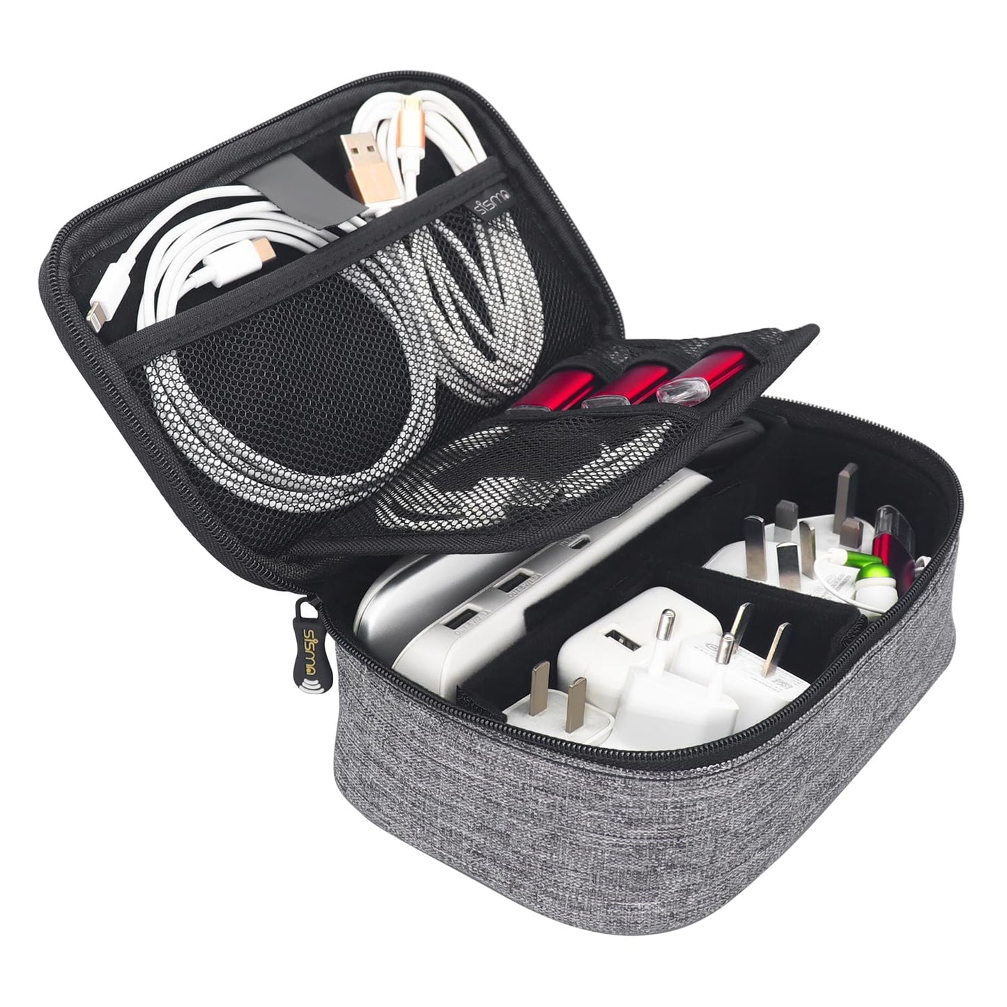 sisma Gray 1680D Fabric Travel Cable Organizer Bag for Carry-On Luggage NEW