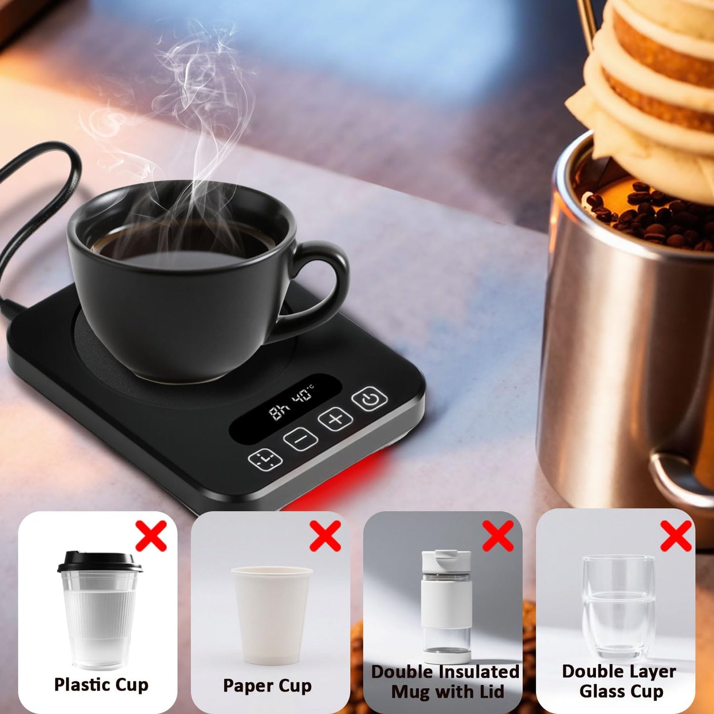 WEKUBA Black Coffee & Tea Accessories Mug Warmer with Adjustable DEMO