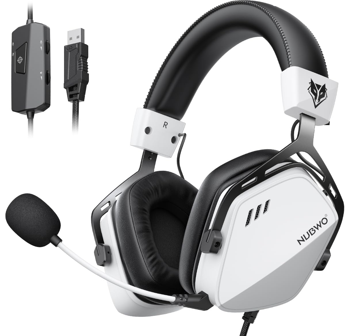 NUBWO USB Gaming Headset 7.1 Surround Sound Wired Headphones White & Black DEMO