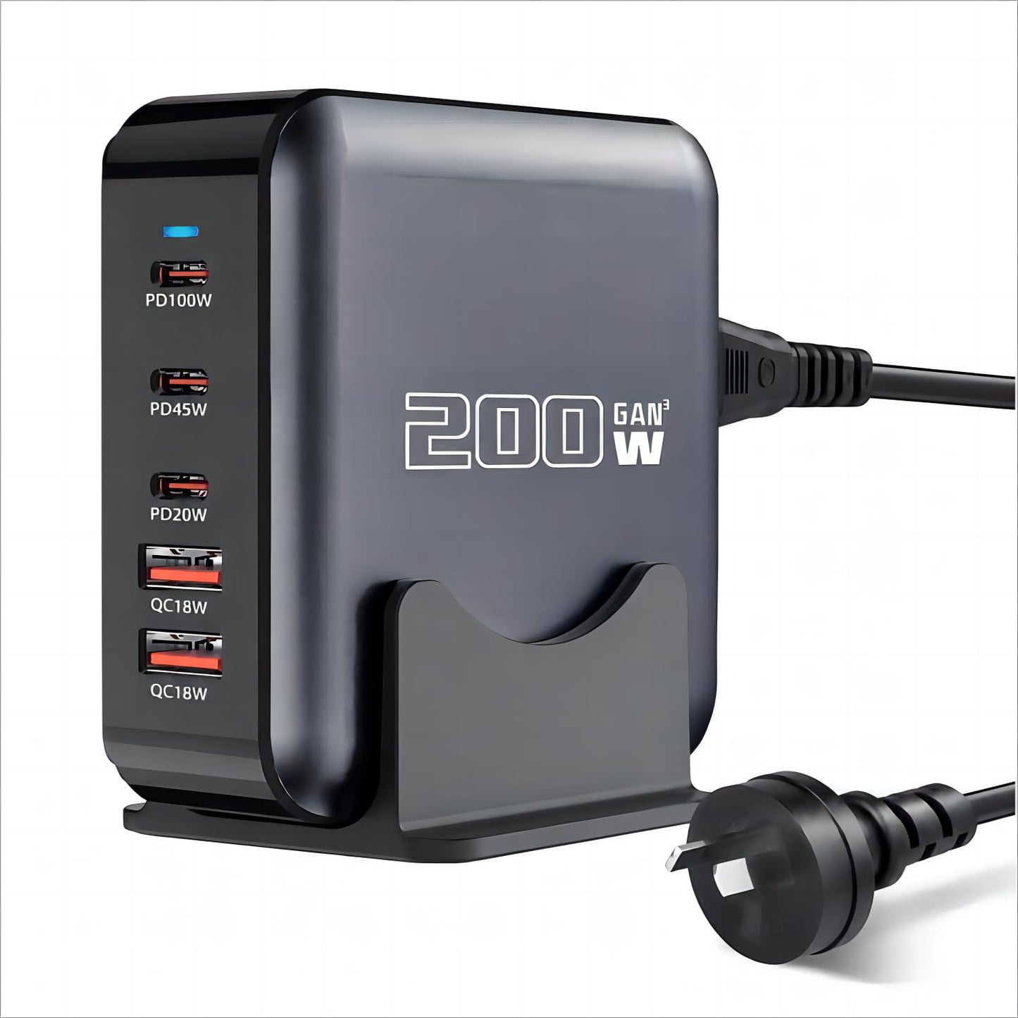 200W USB-C Portable Fast Charging Station with 5 Ports in Black DEMO
