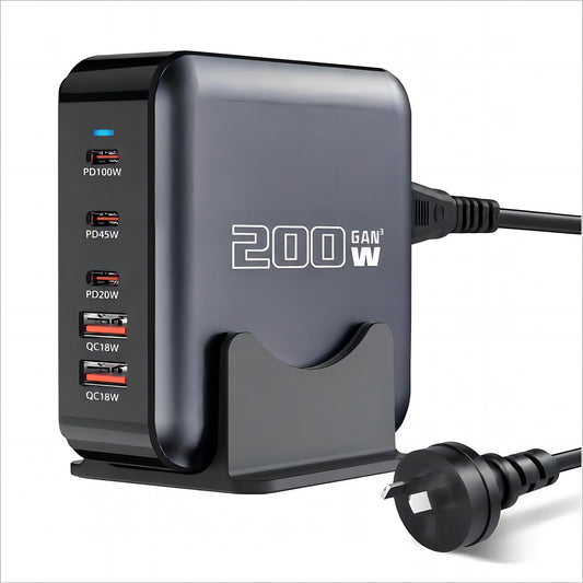 200W USB-C Portable Fast Charging Station with 5 Ports in Black DEMO