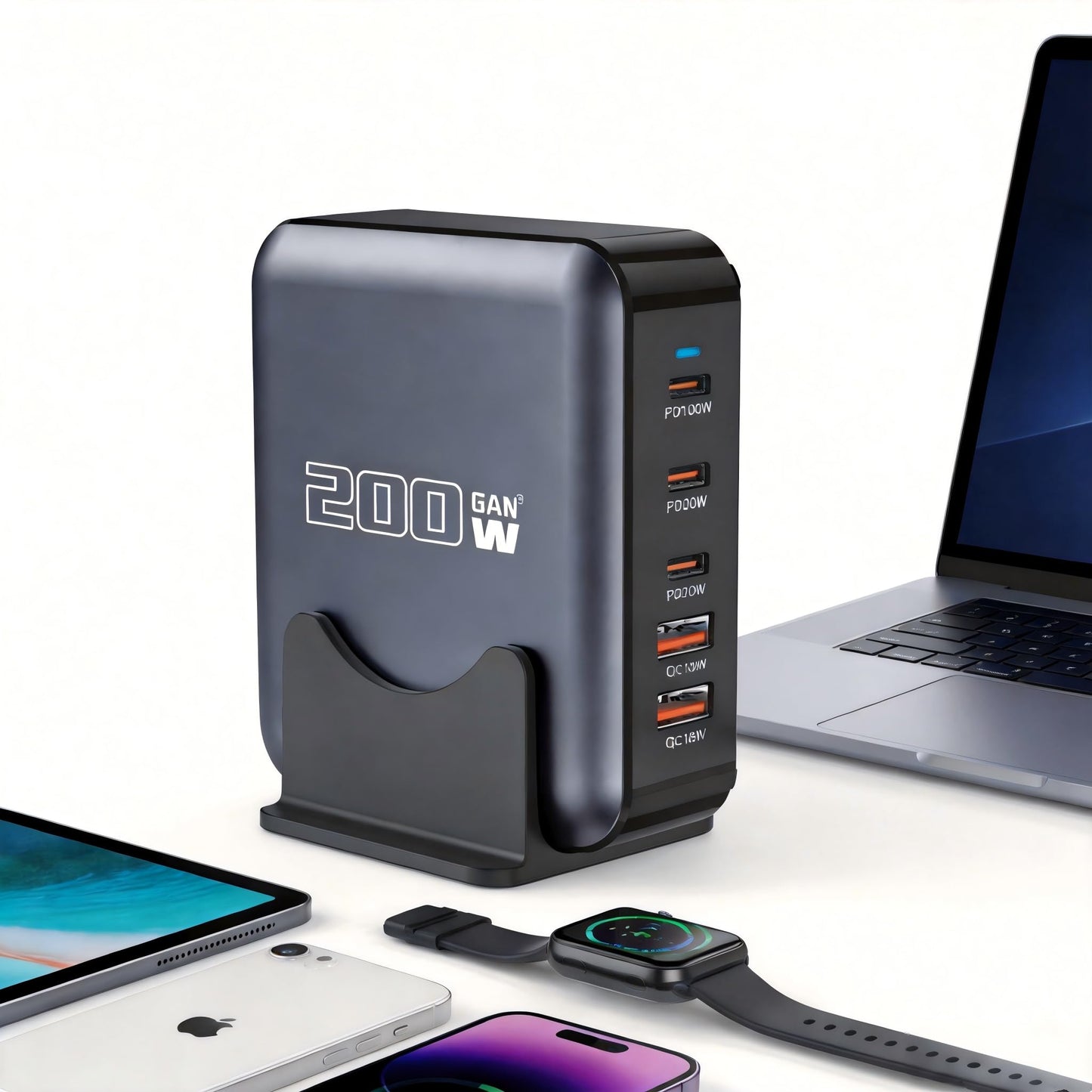 200W USB-C Portable Fast Charging Station with 5 Ports in Black DEMO