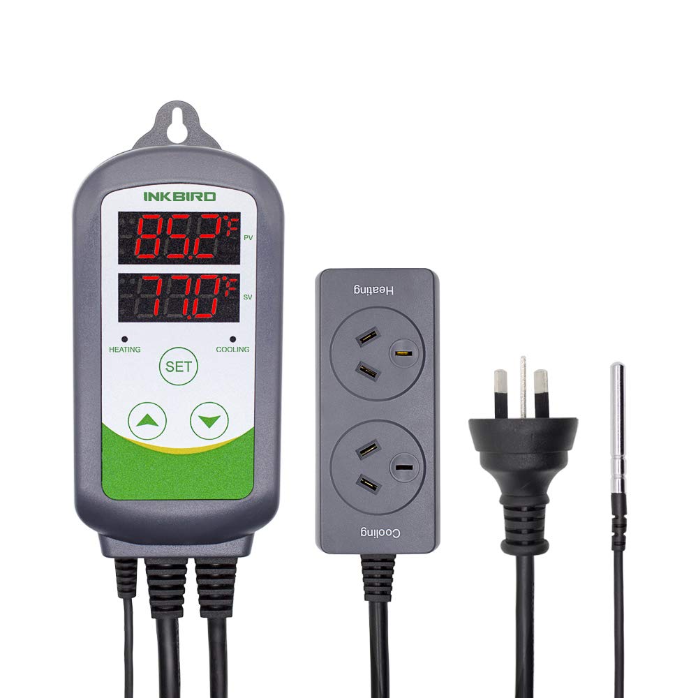 Inkbird Digital Wired Temperature Controller Dual Stage Heat Cool Green NEW