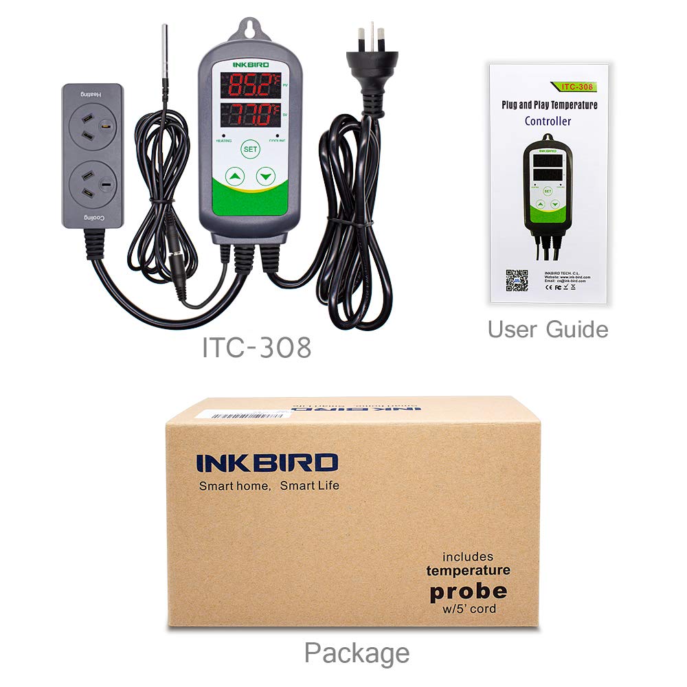 Inkbird Digital Wired Temperature Controller Dual Stage Heat Cool Green NEW