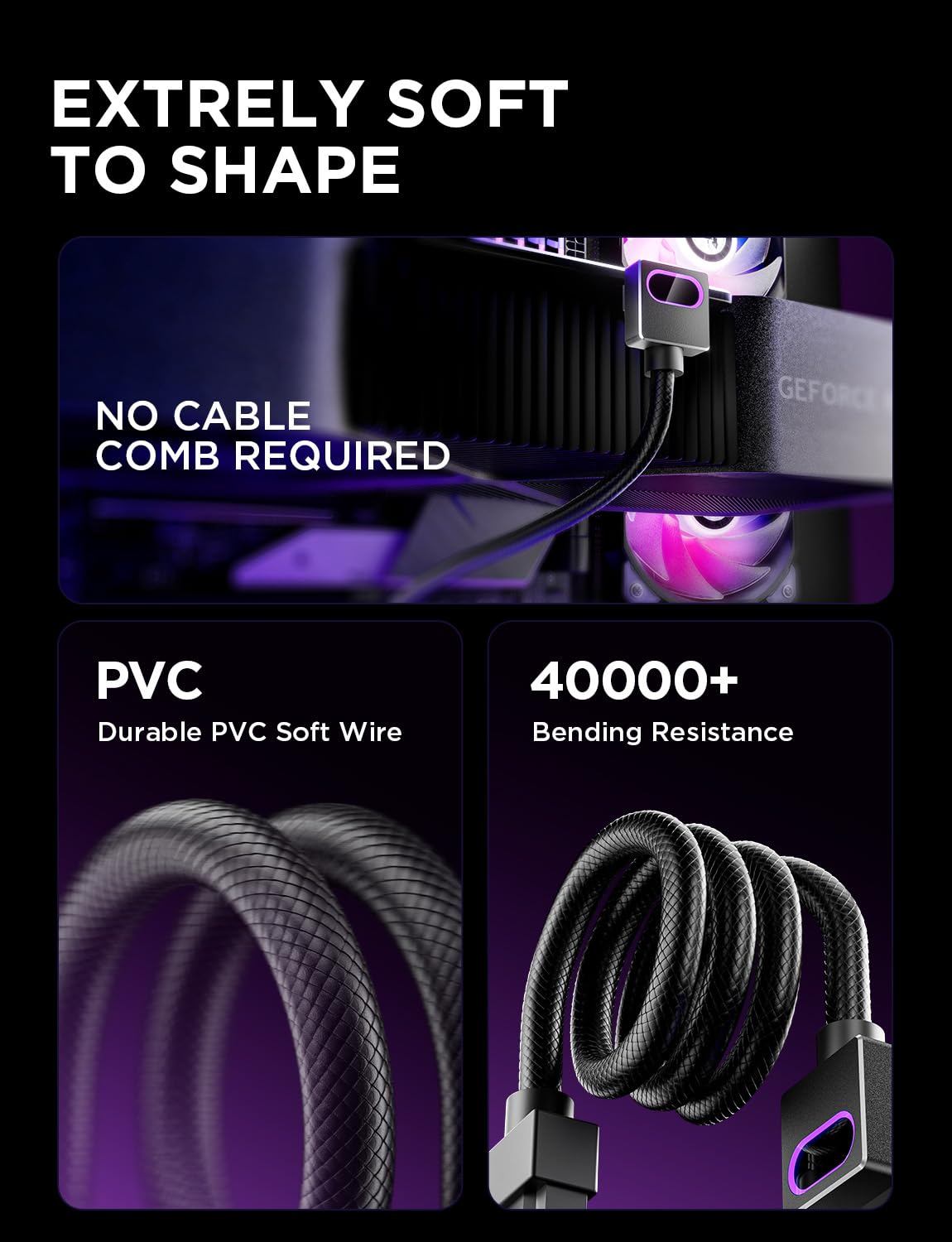 AsiaHorse 12+4-Pin (16 Pin) 12VHPWR GPU Modular Power Cord Cable Black DEMO