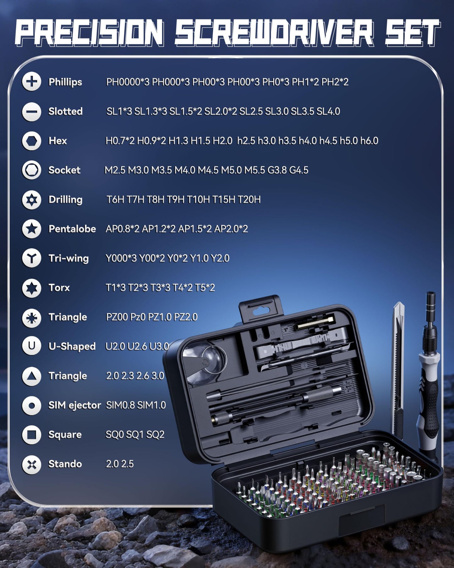 132-Piece Magnetic Precision Screwdriver Set Repair Tool Kit in Black for DEMO