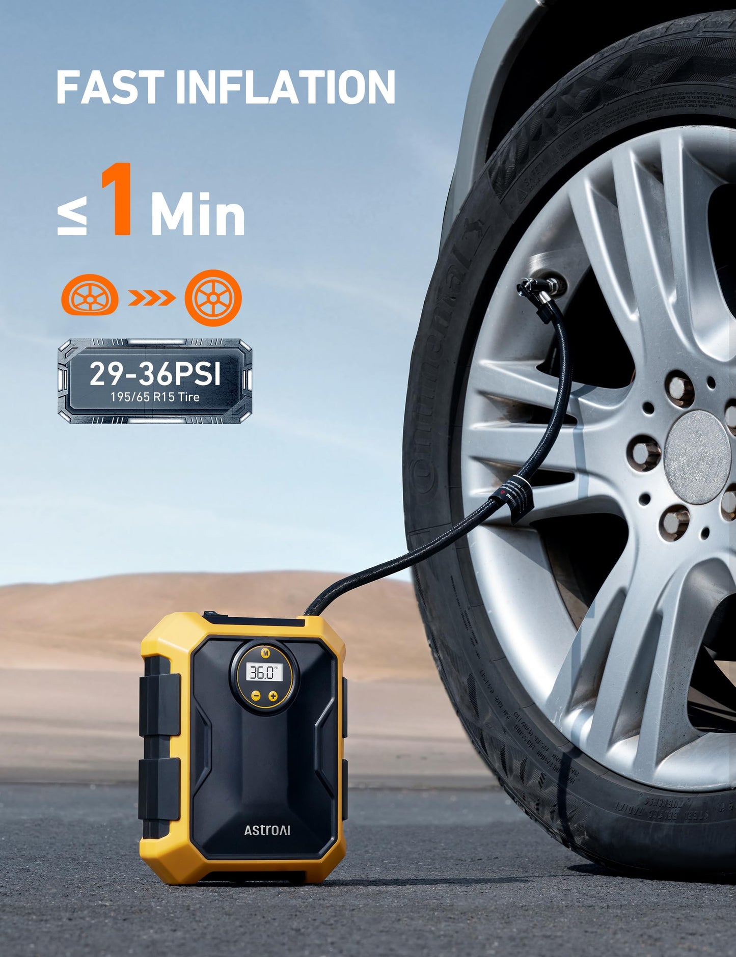 AstroAI 12V DC Portable Air Compressor Tire Inflator for Car, Bike, and DEMO