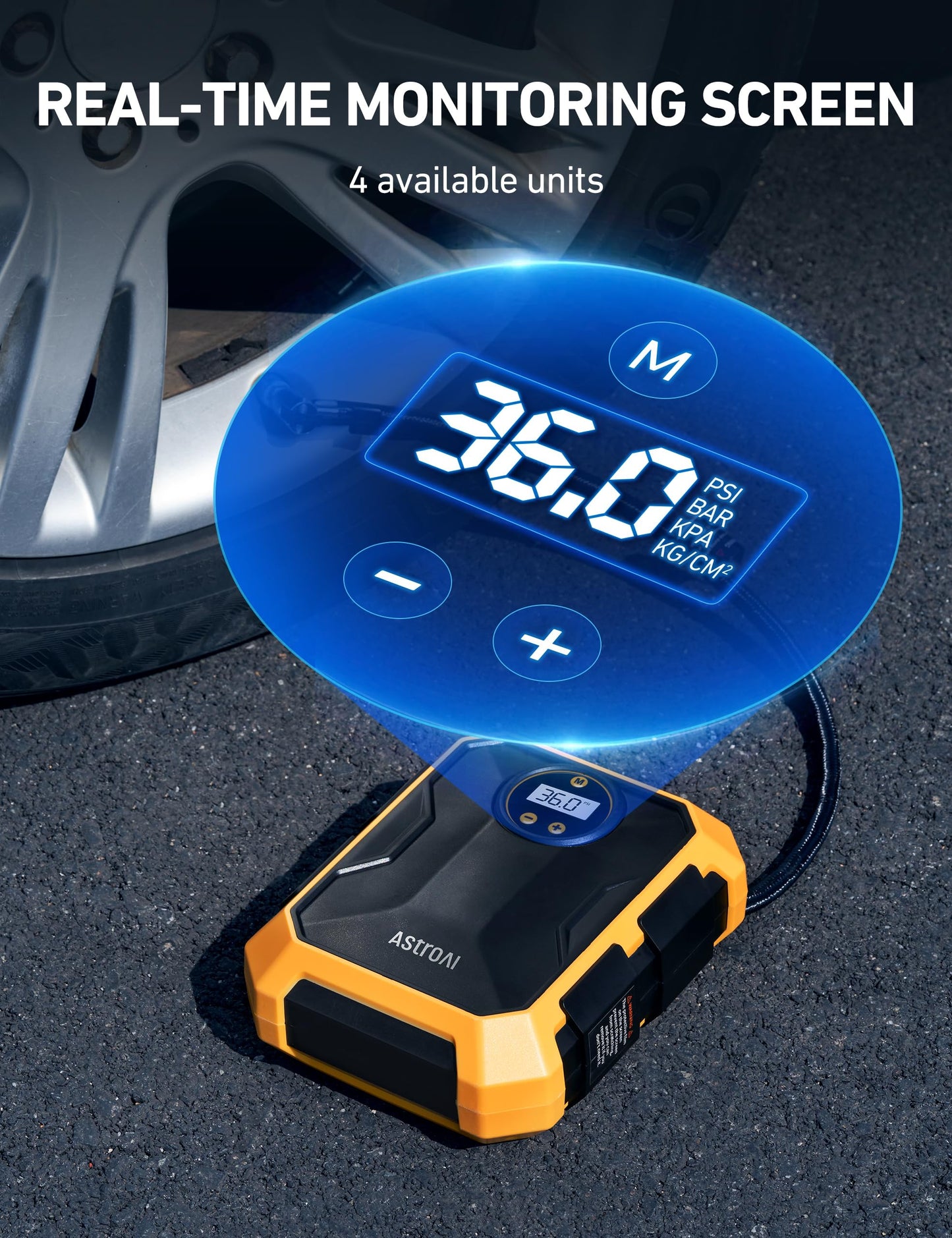 AstroAI 12V DC Portable Air Compressor Tire Inflator for Car, Bike, and DEMO