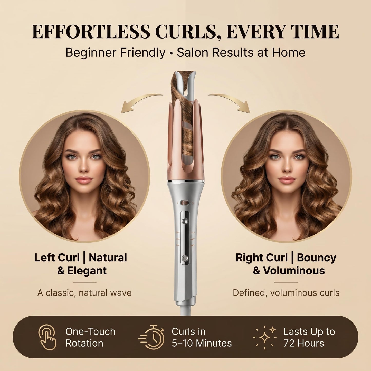 Ceramic Curling Tongs with 3 Temperature Settings, Gold, 5.1 cm DEMO