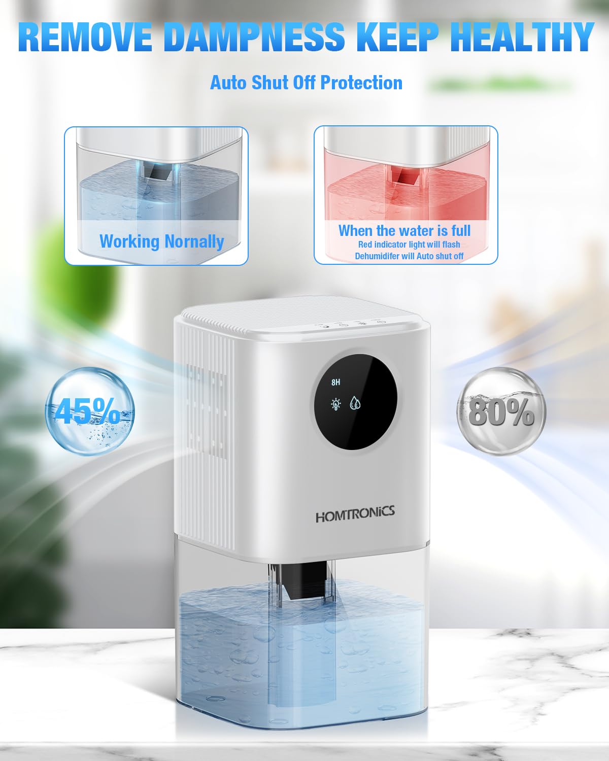 Homtronics 1700ml Dehumidifier with Timing Function for Home Humidity DEMO