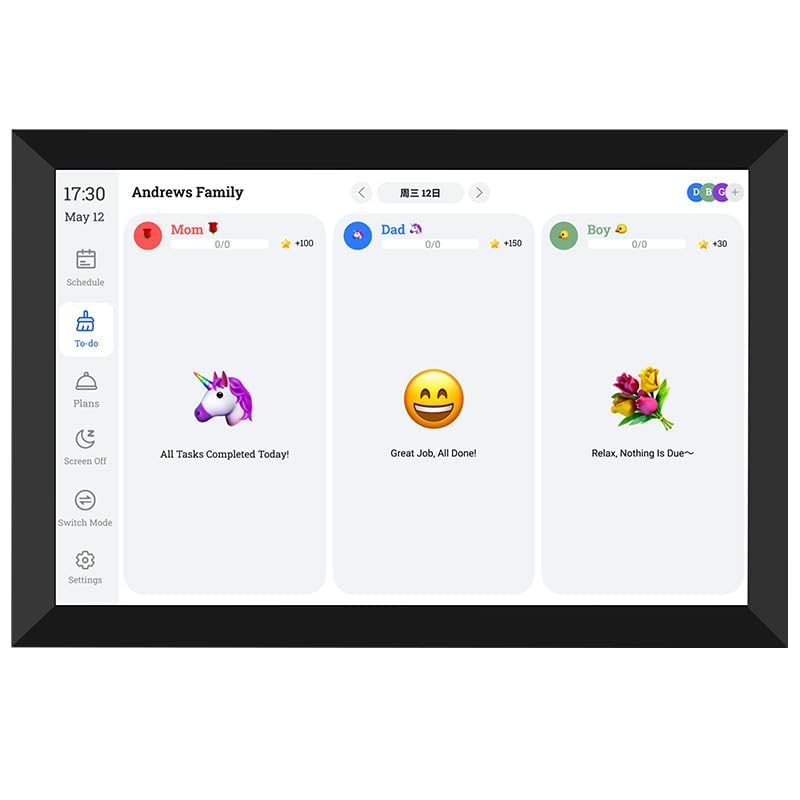FotoCube Interactive Digital Wall Planner Chore Chart 10.1" Black & White DEMO