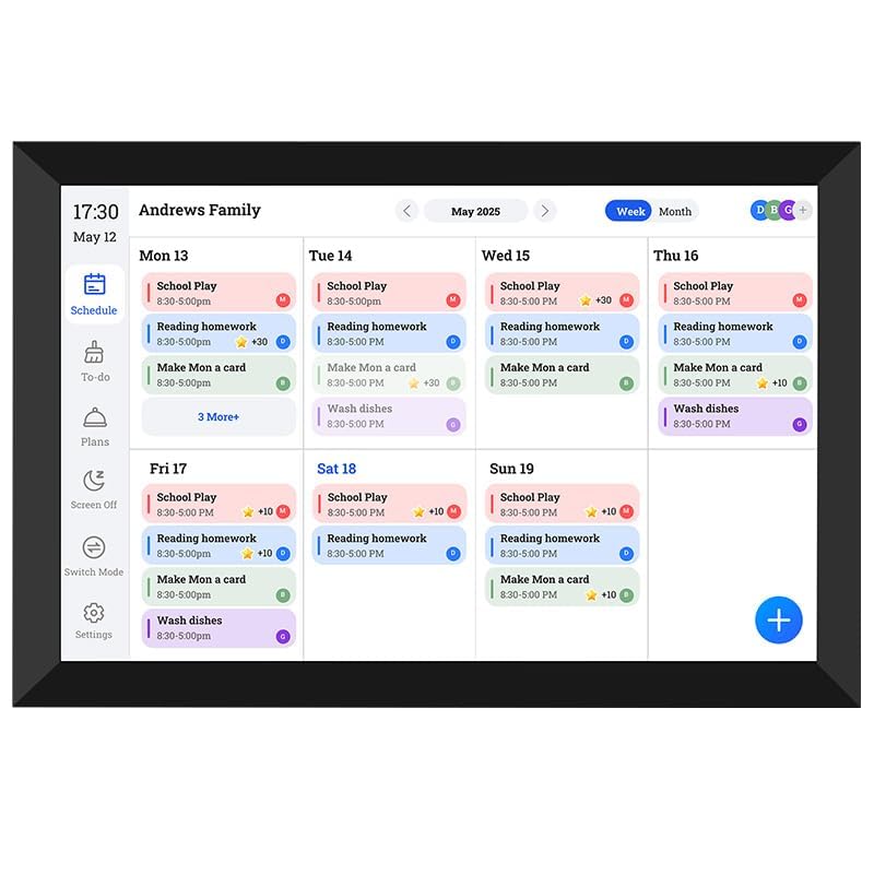 FotoCube Interactive Digital Wall Planner Chore Chart 10.1" Black & White DEMO