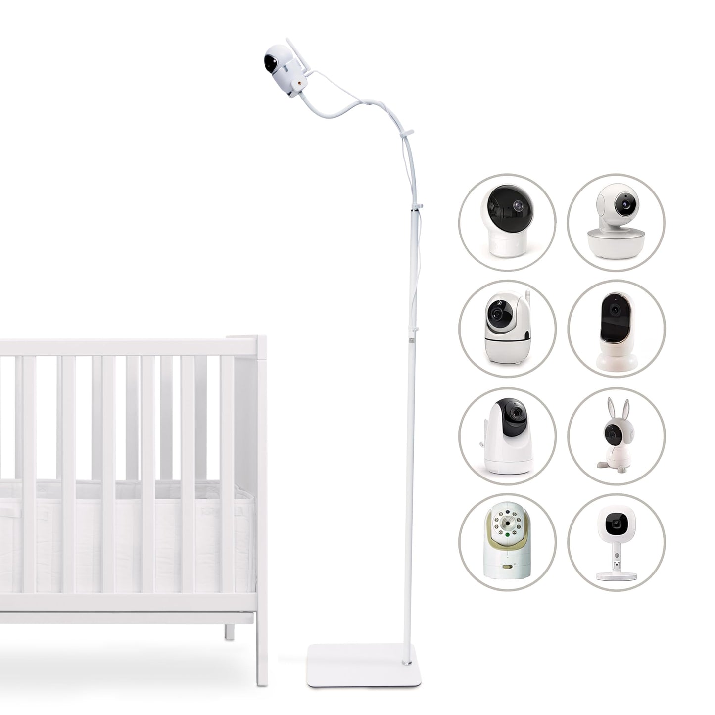 Goozie White Baby Monitor Floor Stand Holder - Adjustable Nursery Camera DEMO