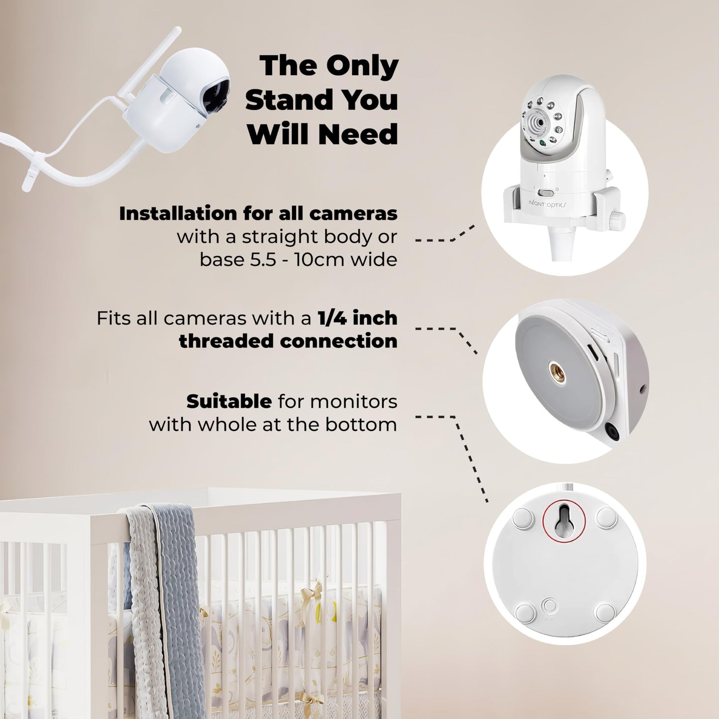 Goozie White Baby Monitor Floor Stand Holder - Adjustable Nursery Camera DEMO