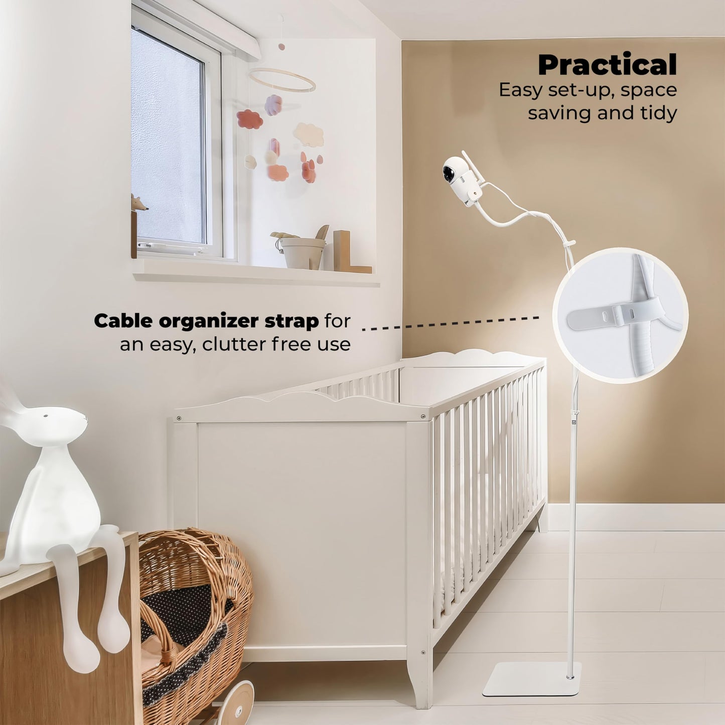 Goozie White Baby Monitor Floor Stand Holder - Adjustable Nursery Camera DEMO