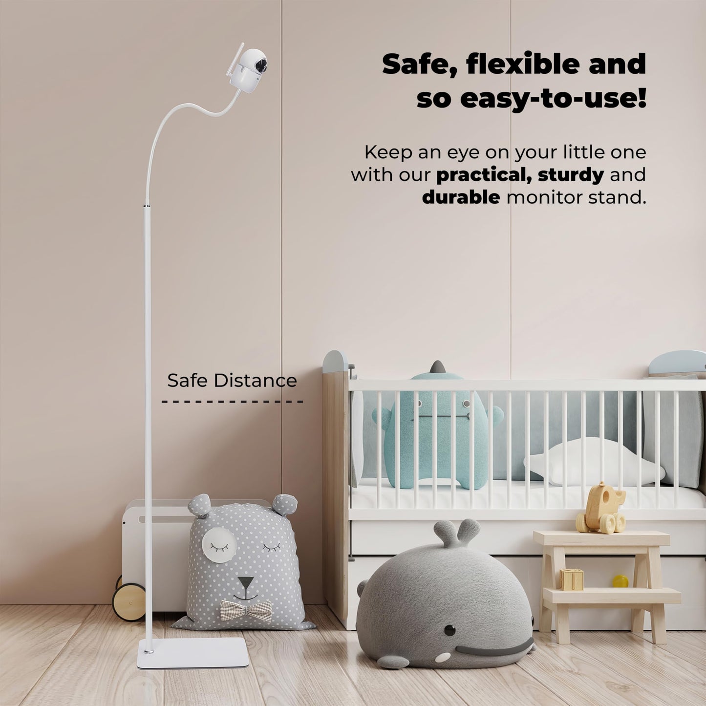 Goozie White Baby Monitor Floor Stand Holder - Adjustable Nursery Camera DEMO