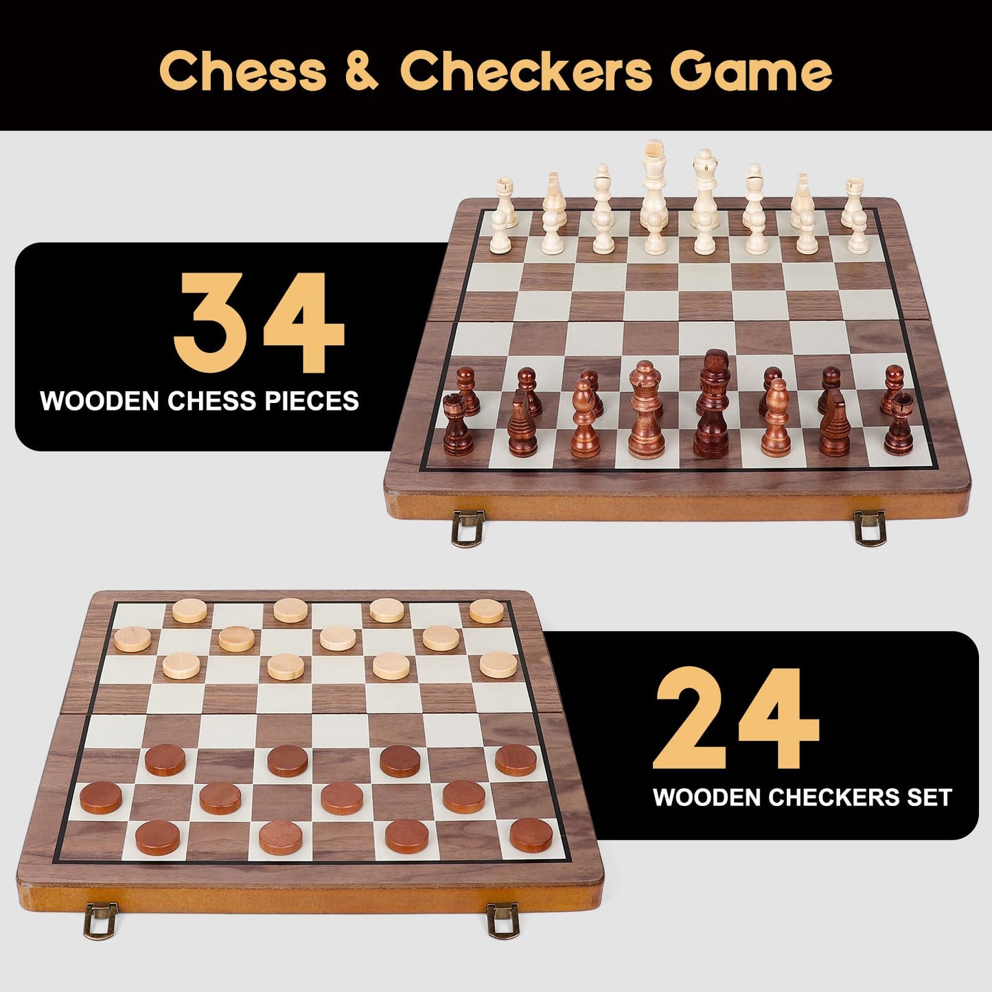 Portable Folding Wooden Magnetic Chess Board Game Set, 15 Inch, Brown Size NEW