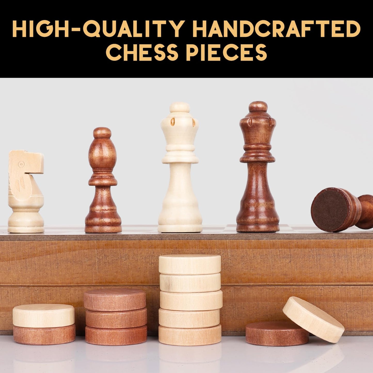 Portable Folding Wooden Magnetic Chess Board Game Set, 15 Inch, Brown Size NEW