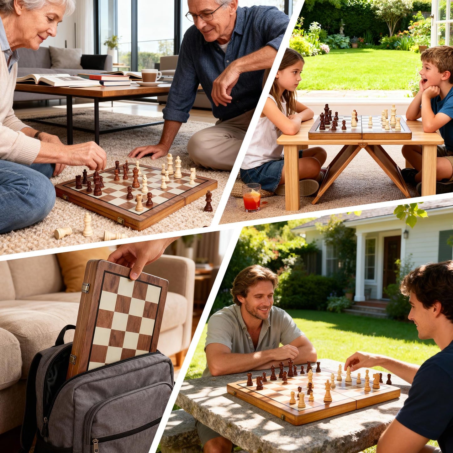 Portable Folding Wooden Magnetic Chess Board Game Set, 15 Inch, Brown Size NEW