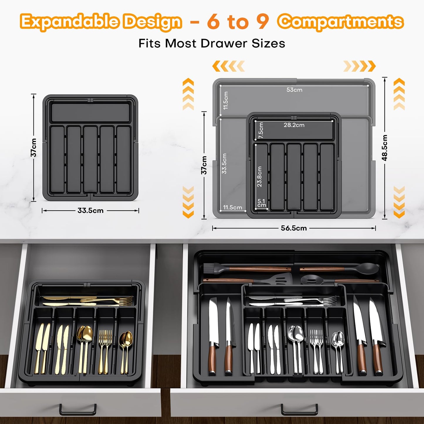 Adjustable Expandable Kitchen Drawer Organizer Utensil Rack Storage System NEW