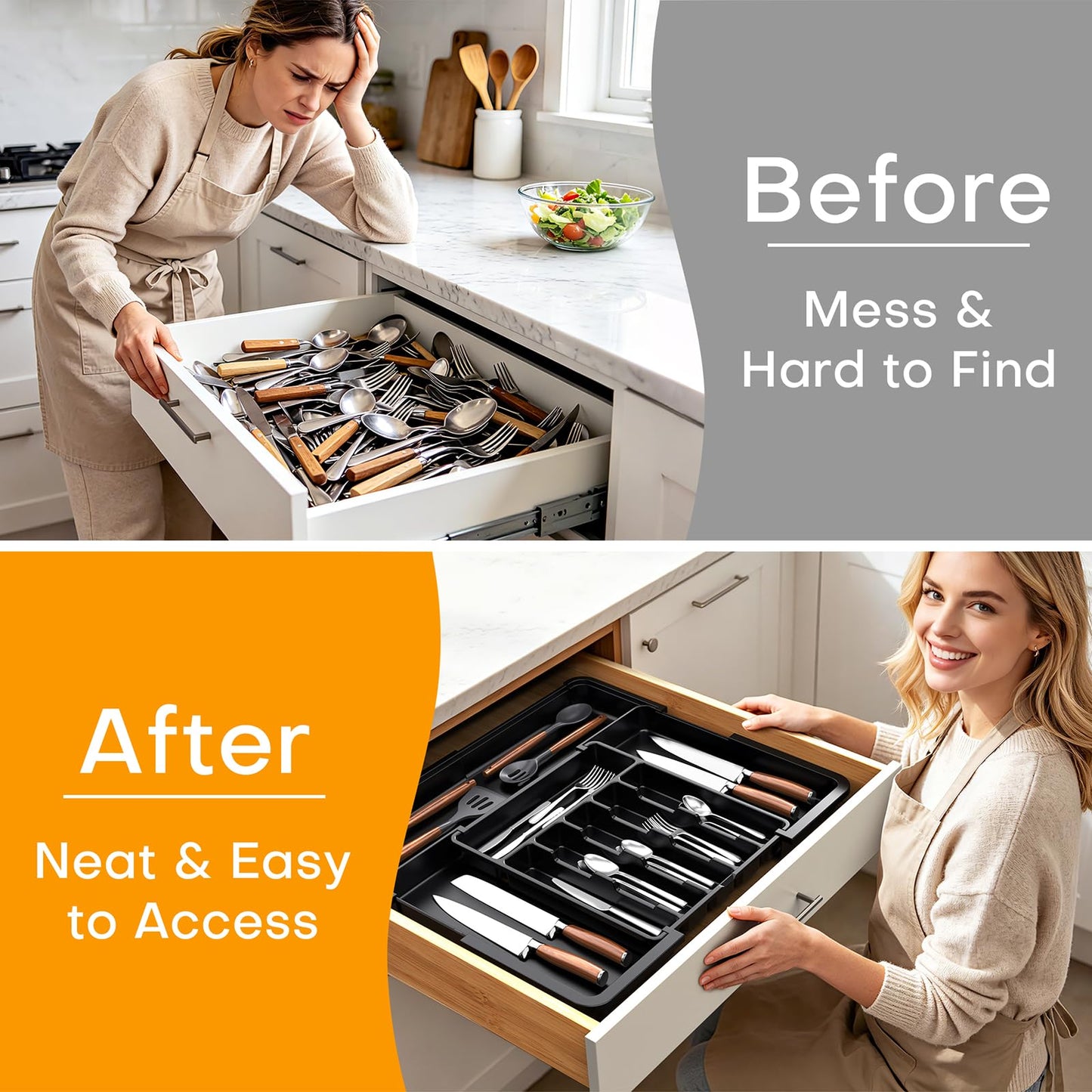 Adjustable Expandable Kitchen Drawer Organizer Utensil Rack Storage System NEW
