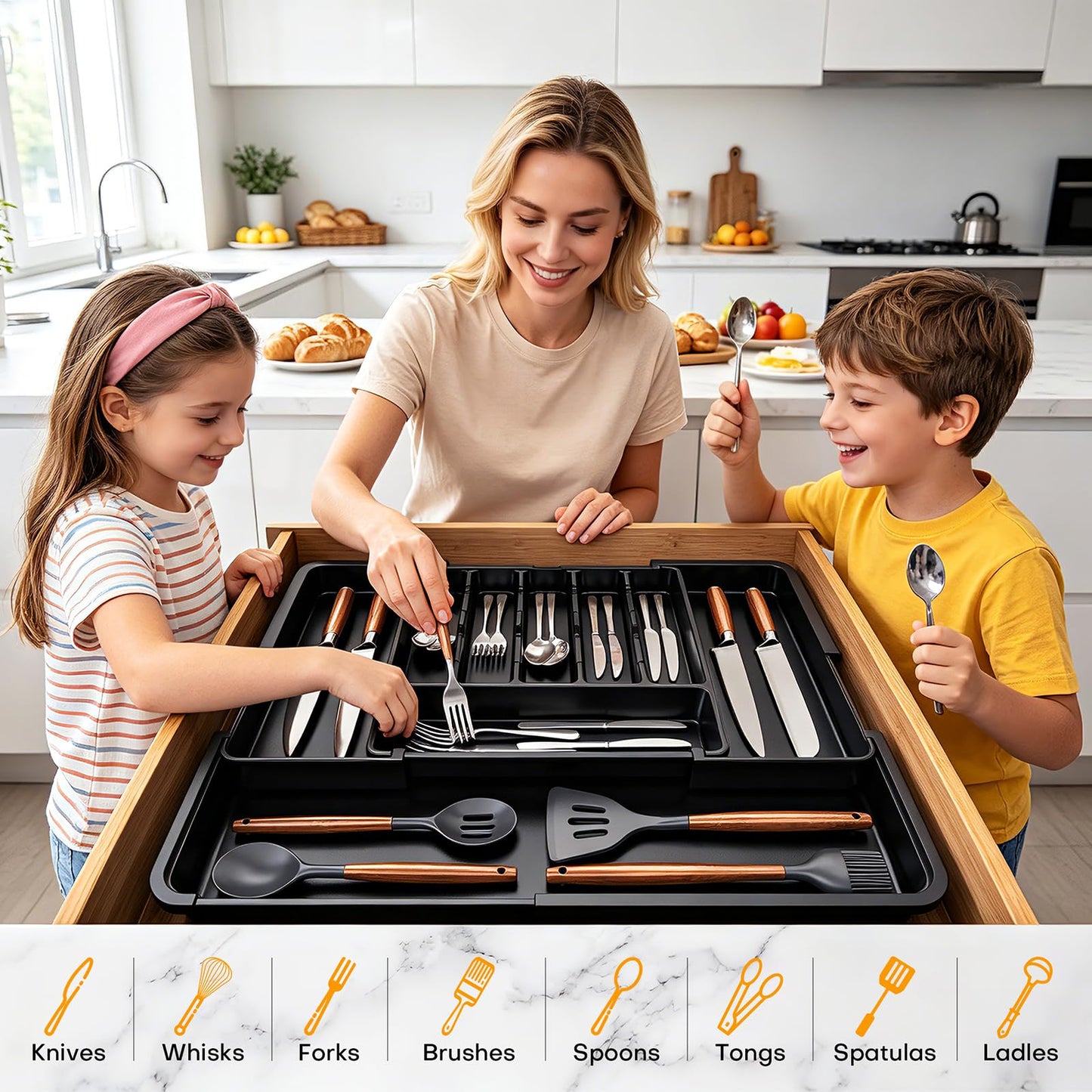 Adjustable Expandable Kitchen Drawer Organizer Utensil Rack Storage System NEW