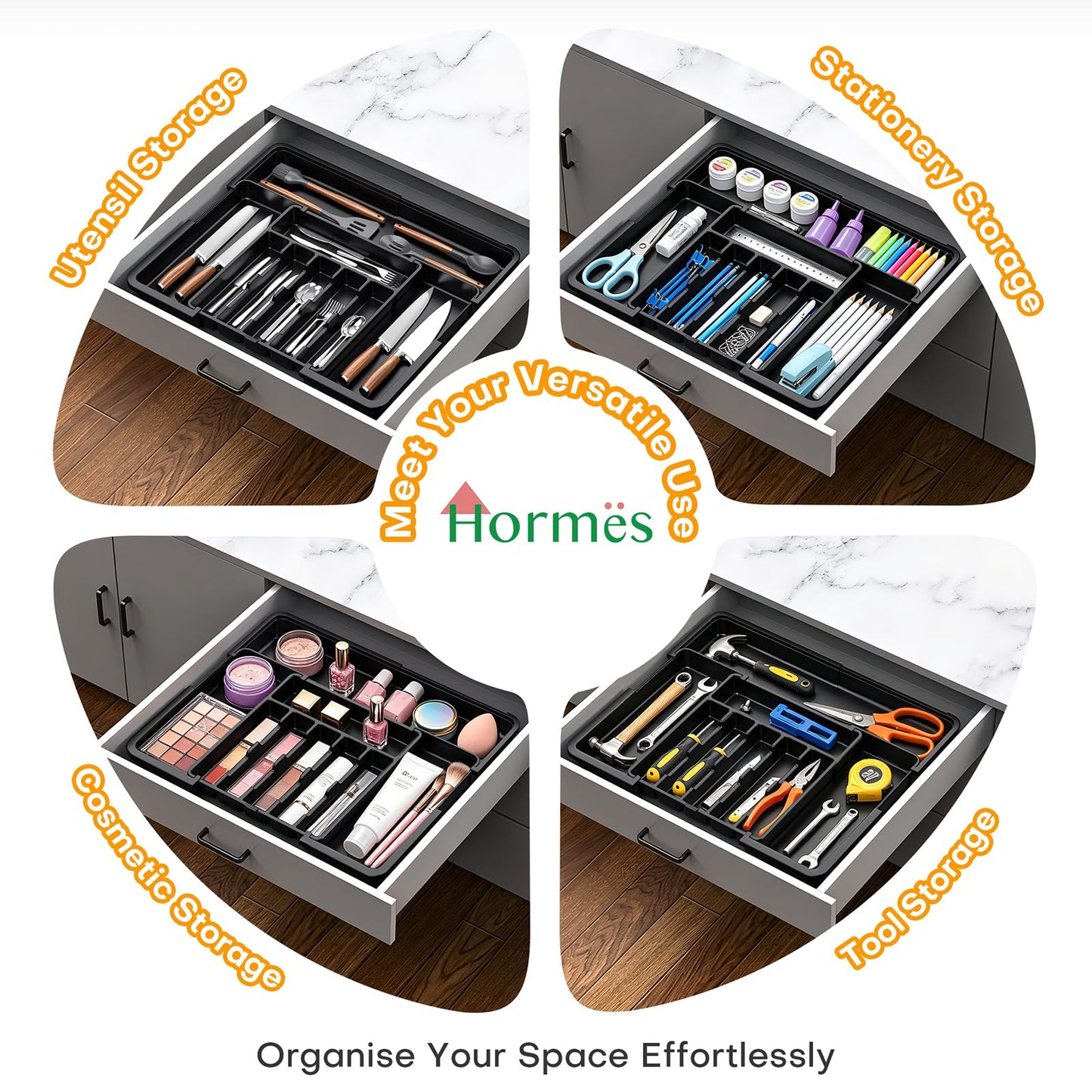 Adjustable Expandable Kitchen Drawer Organizer Utensil Rack Storage System NEW