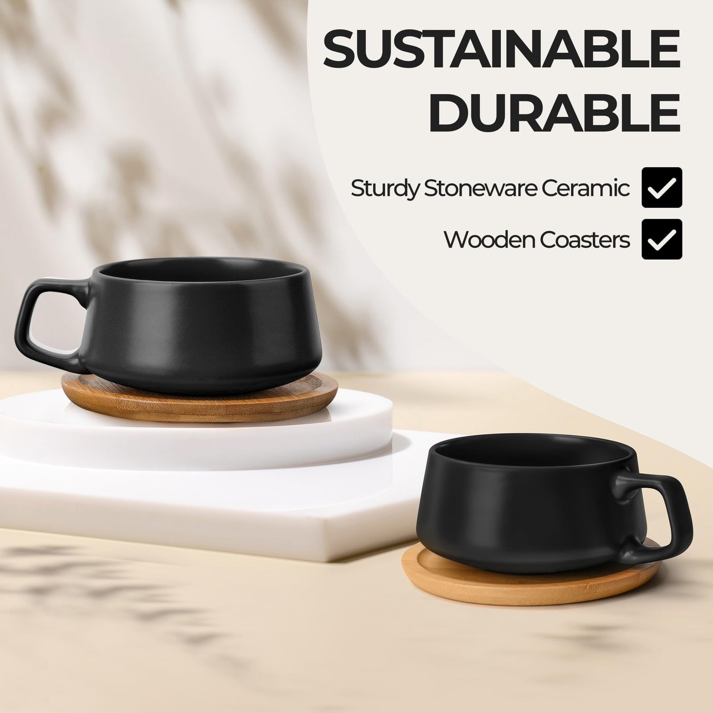 MIAMIO 320ml Ceramic Coffee Mugs Set of 4 Browns Cups Saucers for Home Size NEW