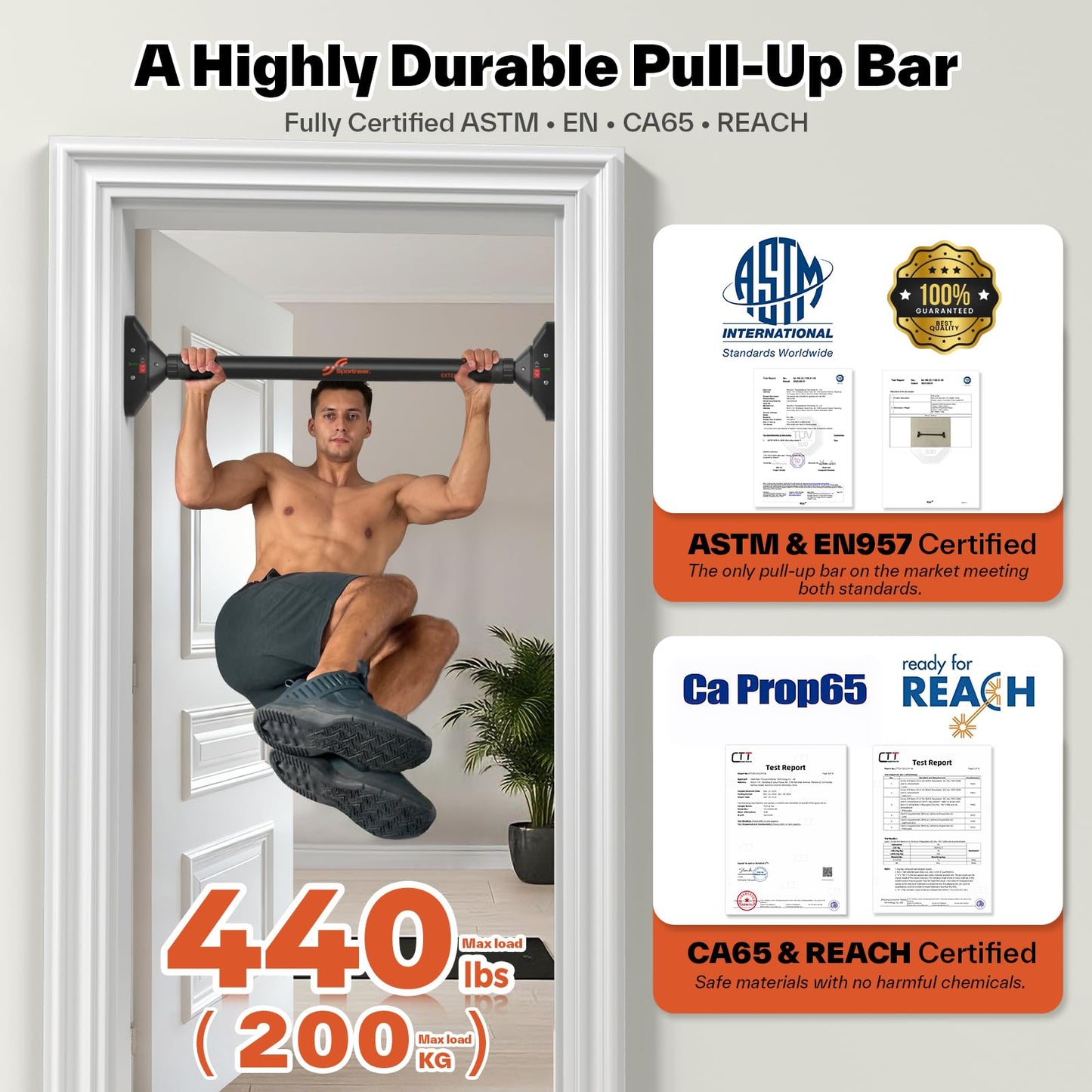 Sportneer Adjustable Pull-Up Bar for Strength Training Chin-Up Exercise DEMO