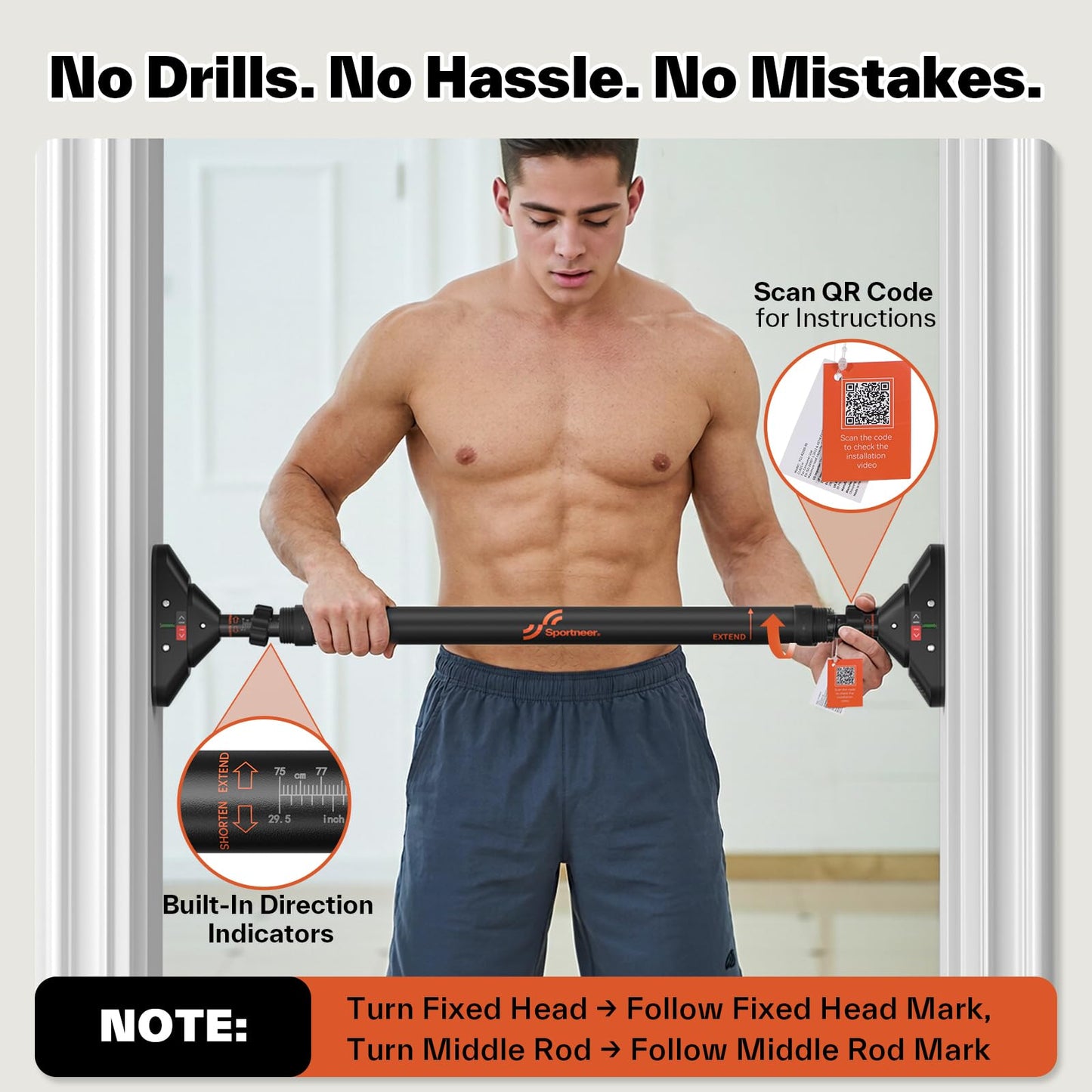 Sportneer Adjustable Pull-Up Bar for Strength Training Chin-Up Exercise DEMO