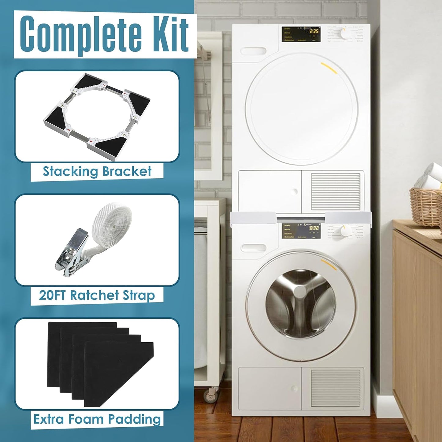 Universal Stacking Kit for Washer and Dryer - White Appliance Accessory NEW