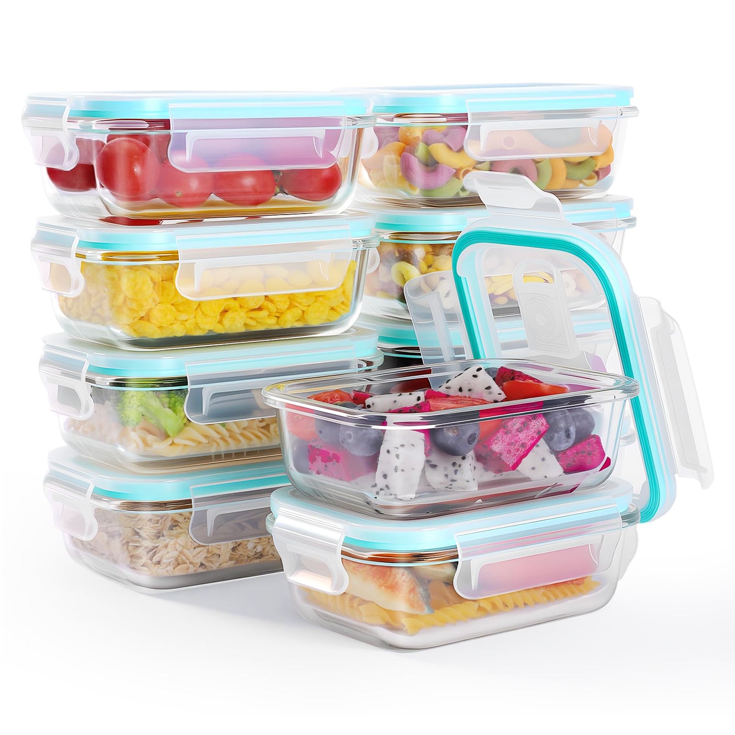 Feshory Airtight Glass Food Storage Container Sets, 10 Piece, 370ML, Clear NEW