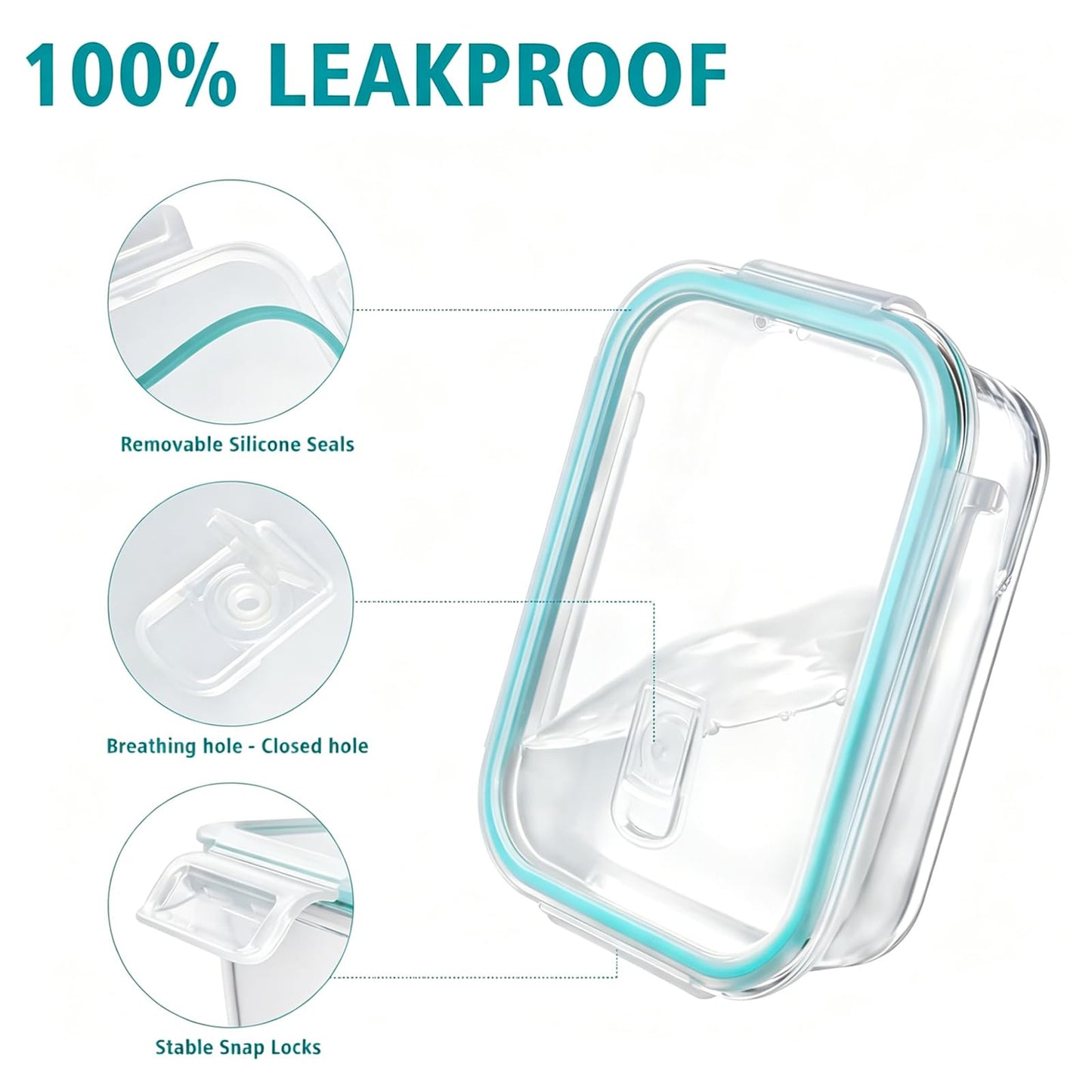 Feshory Airtight Glass Food Storage Container Sets, 10 Piece, 370ML, Clear NEW